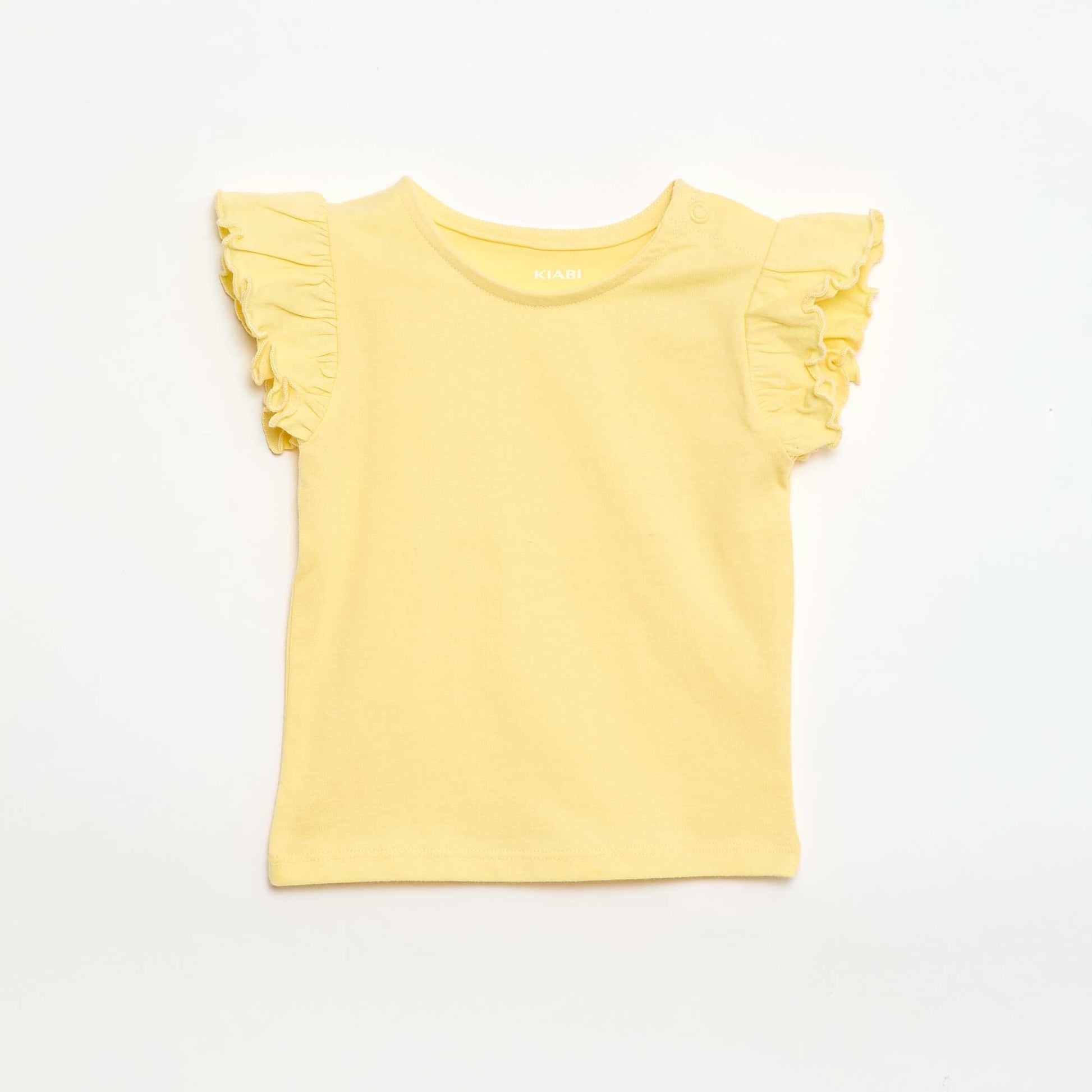 Short-Sleeve Jersey T-Shirt with Ruffled Sleeves YELLOW