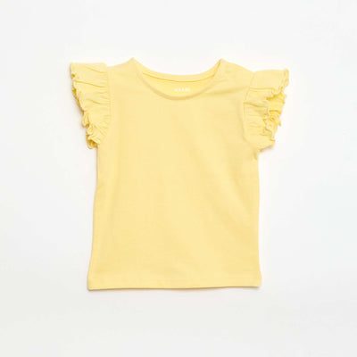 Short-Sleeve Jersey T-Shirt with Ruffled Sleeves YELLOW
