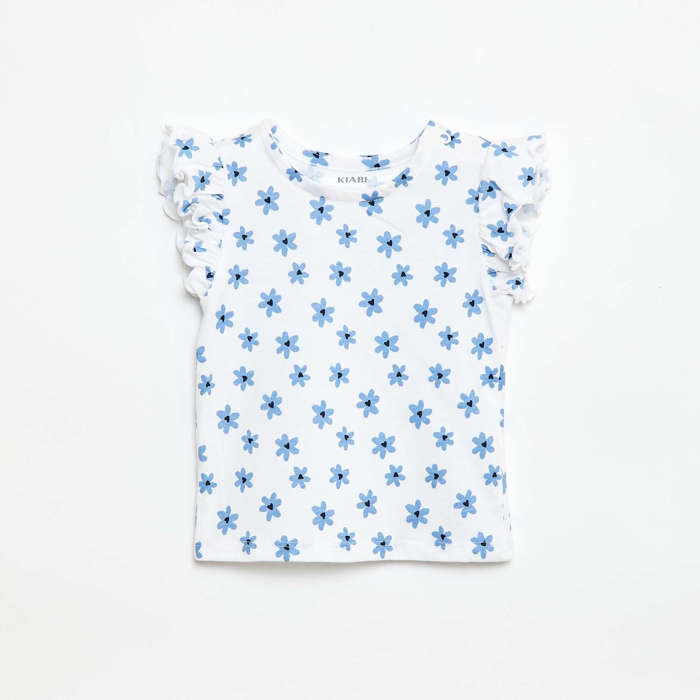 Short-Sleeve Jersey T-Shirt with Ruffled Sleeves WHITE