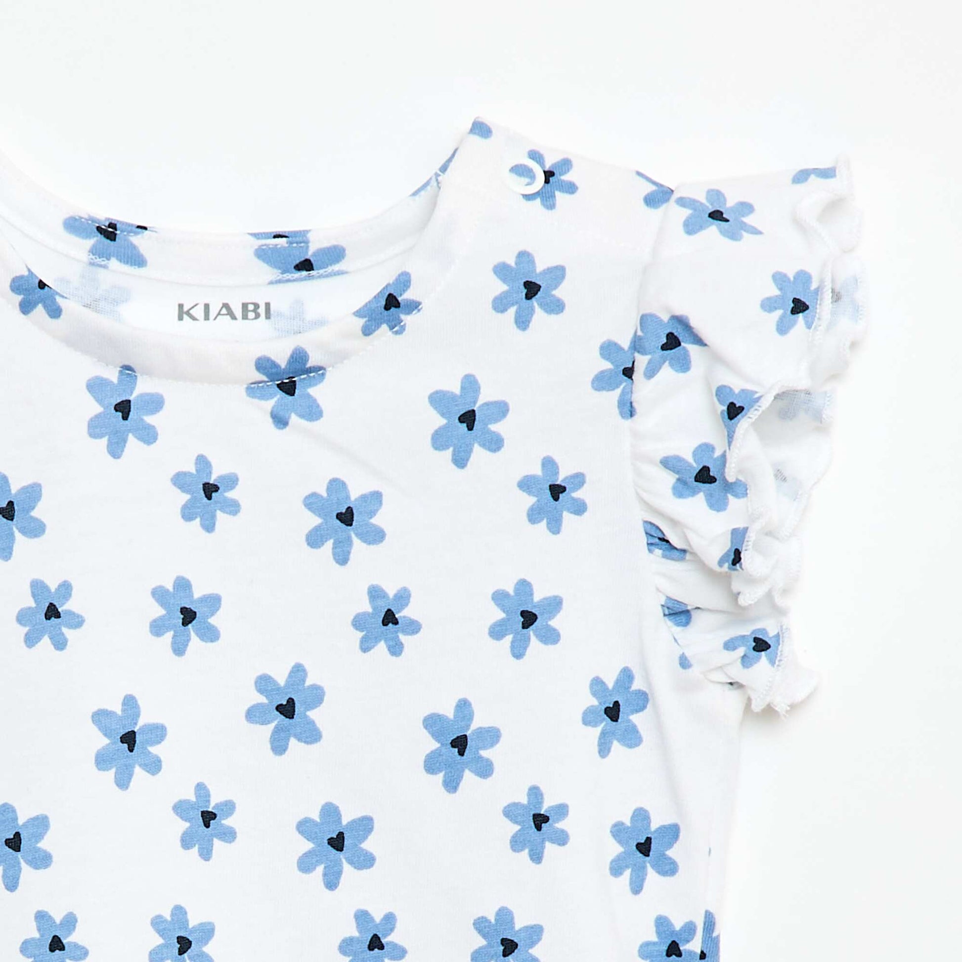 Short-Sleeve Jersey T-Shirt with Ruffled Sleeves WHITE