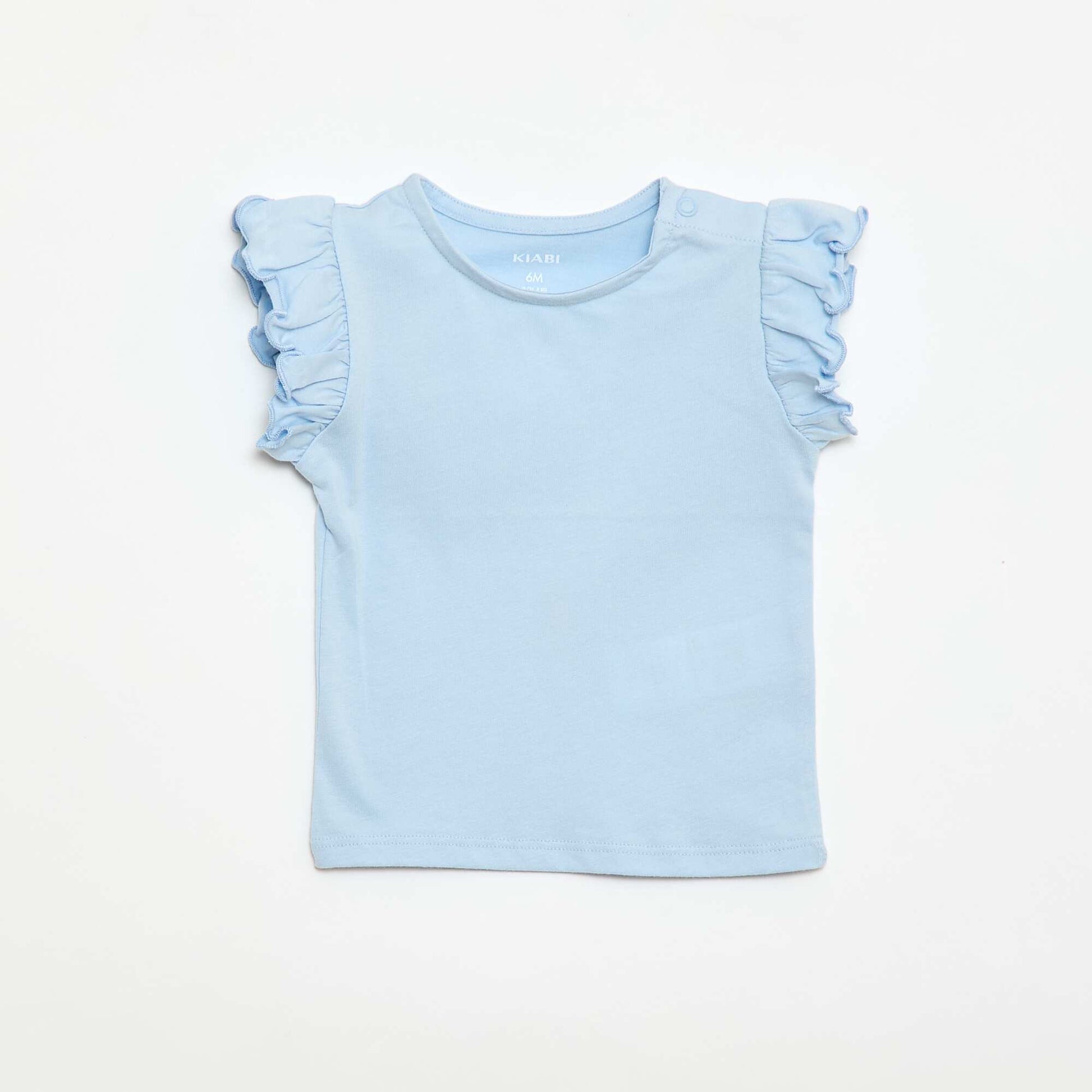 Short-Sleeve Jersey T-Shirt with Ruffled Sleeves BLUE
