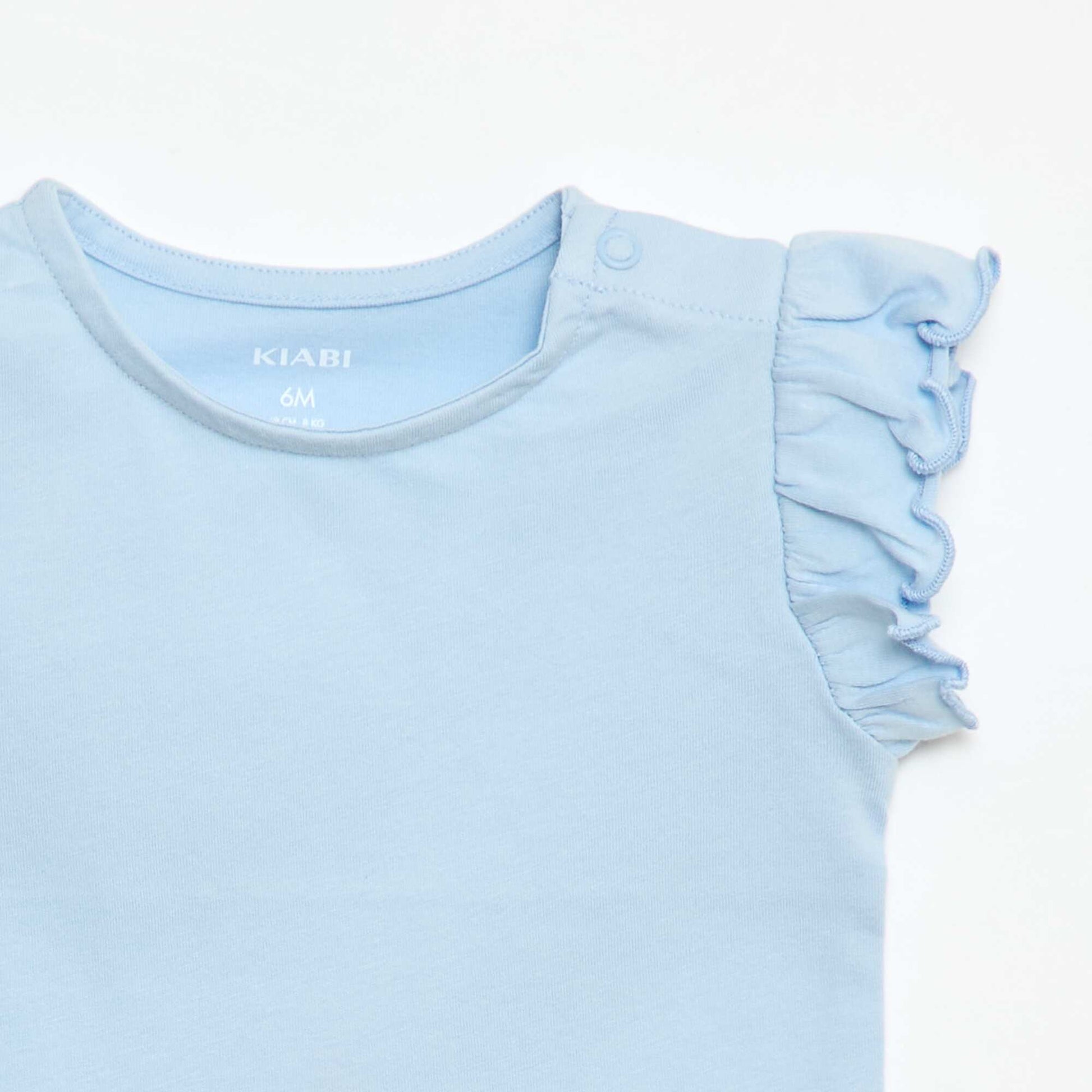 Short-Sleeve Jersey T-Shirt with Ruffled Sleeves BLUE