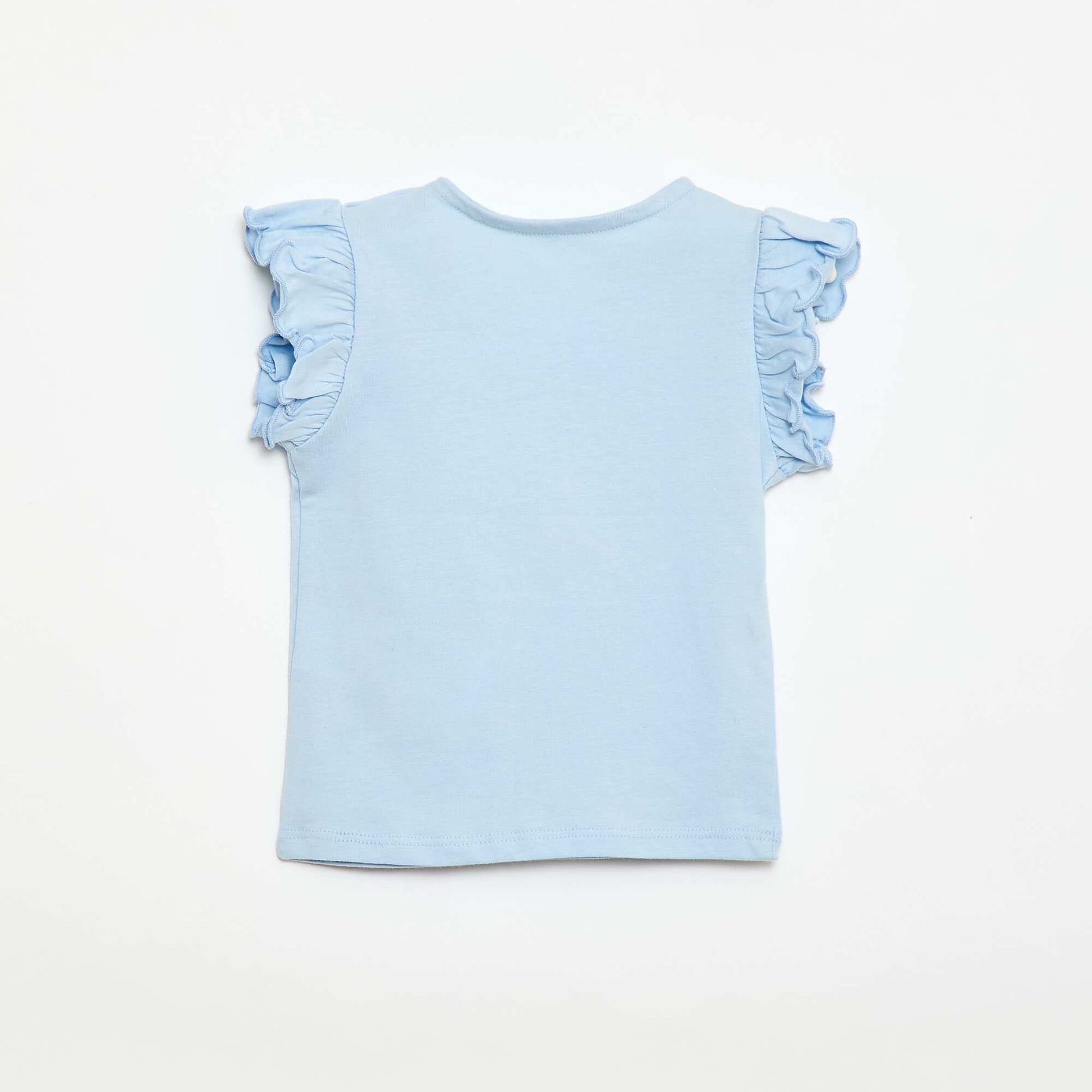 Short-Sleeve Jersey T-Shirt with Ruffled Sleeves BLUE