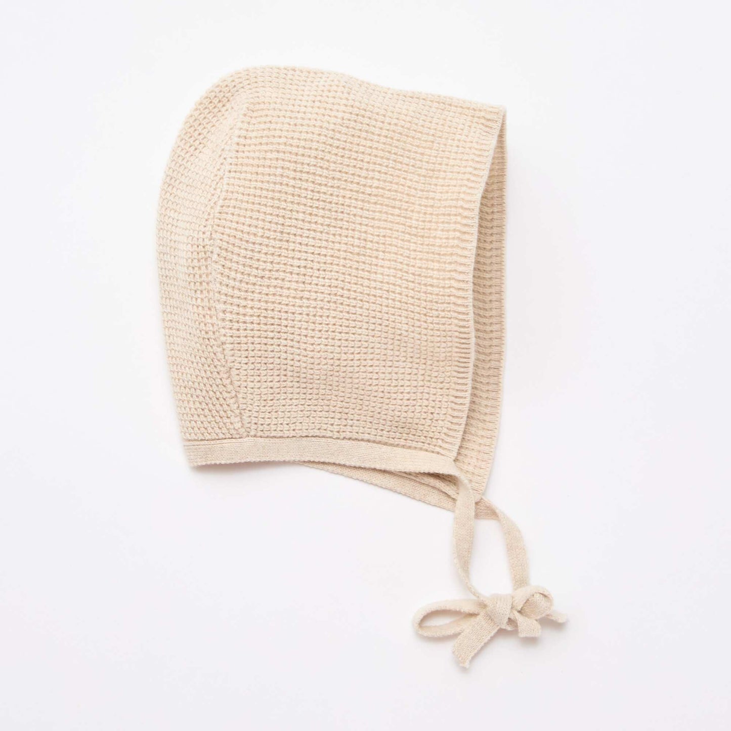 Knit Bonnet with Ties BEIGE