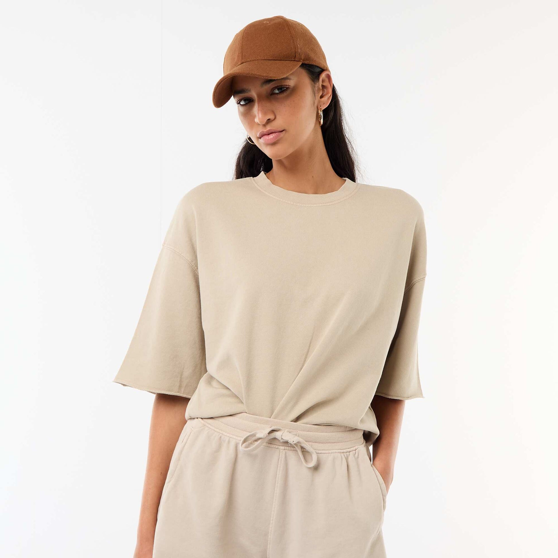 3/4 Sleeve French Terry T-shirt BEIGE