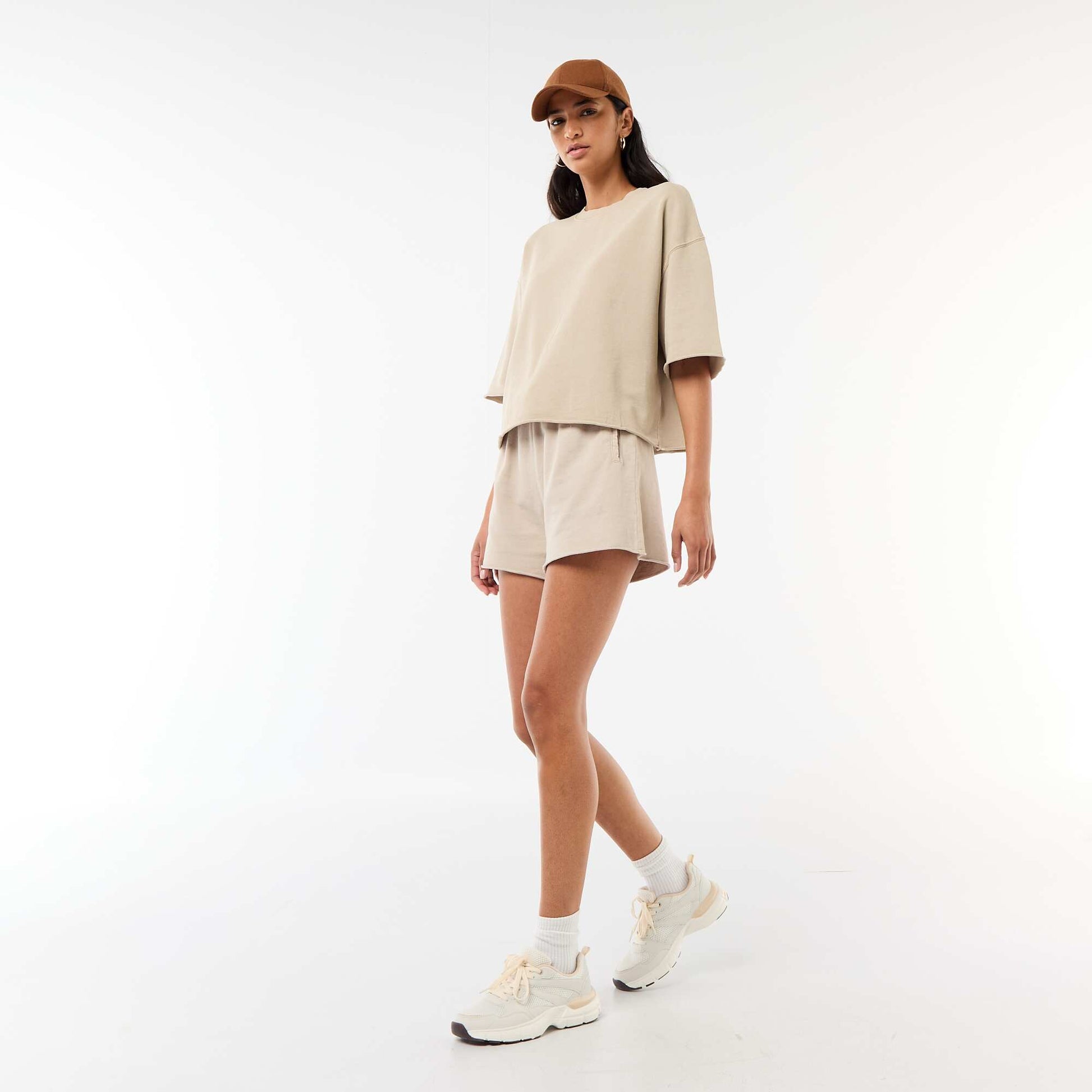3/4 Sleeve French Terry T-shirt BEIGE