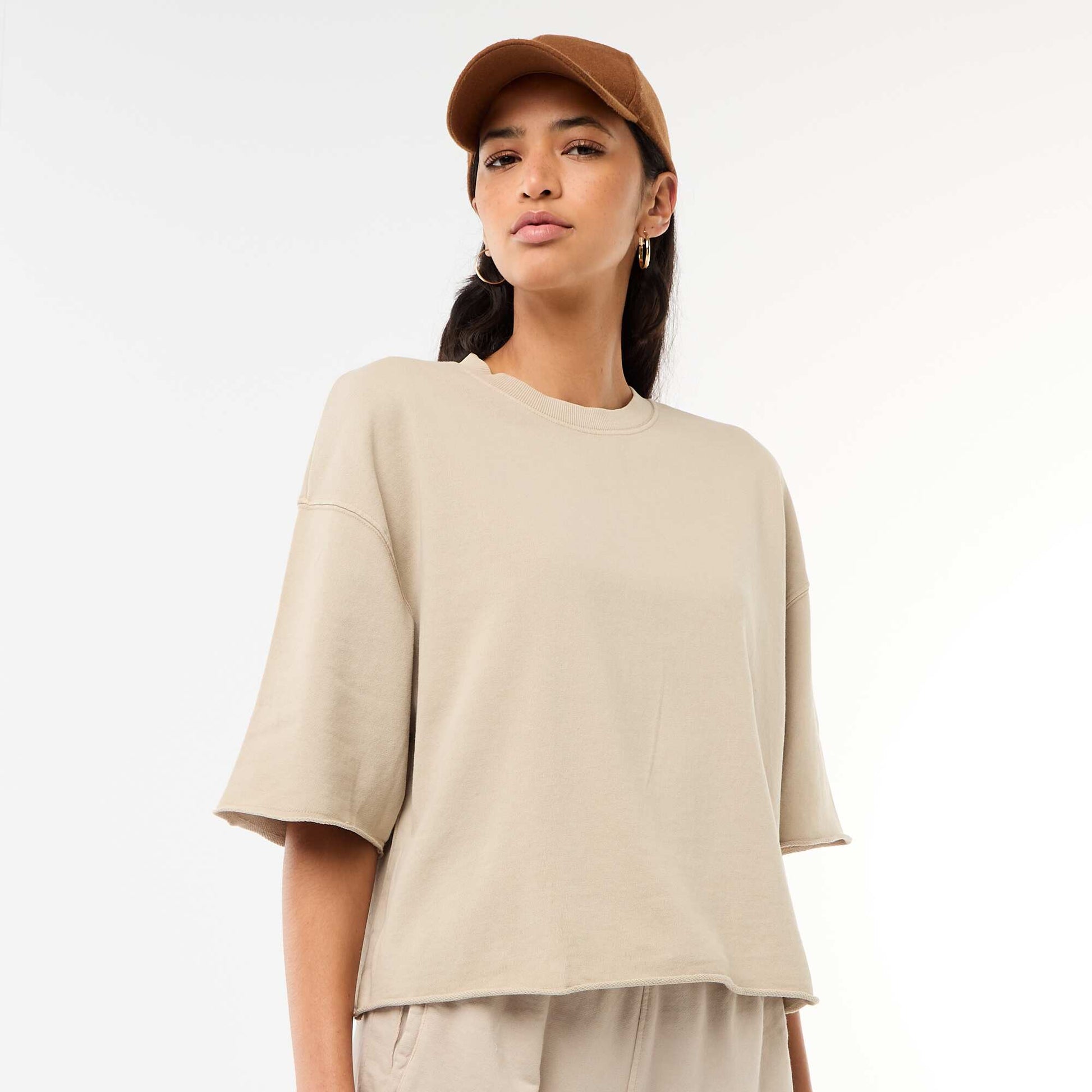 3/4 Sleeve French Terry T-shirt BEIGE