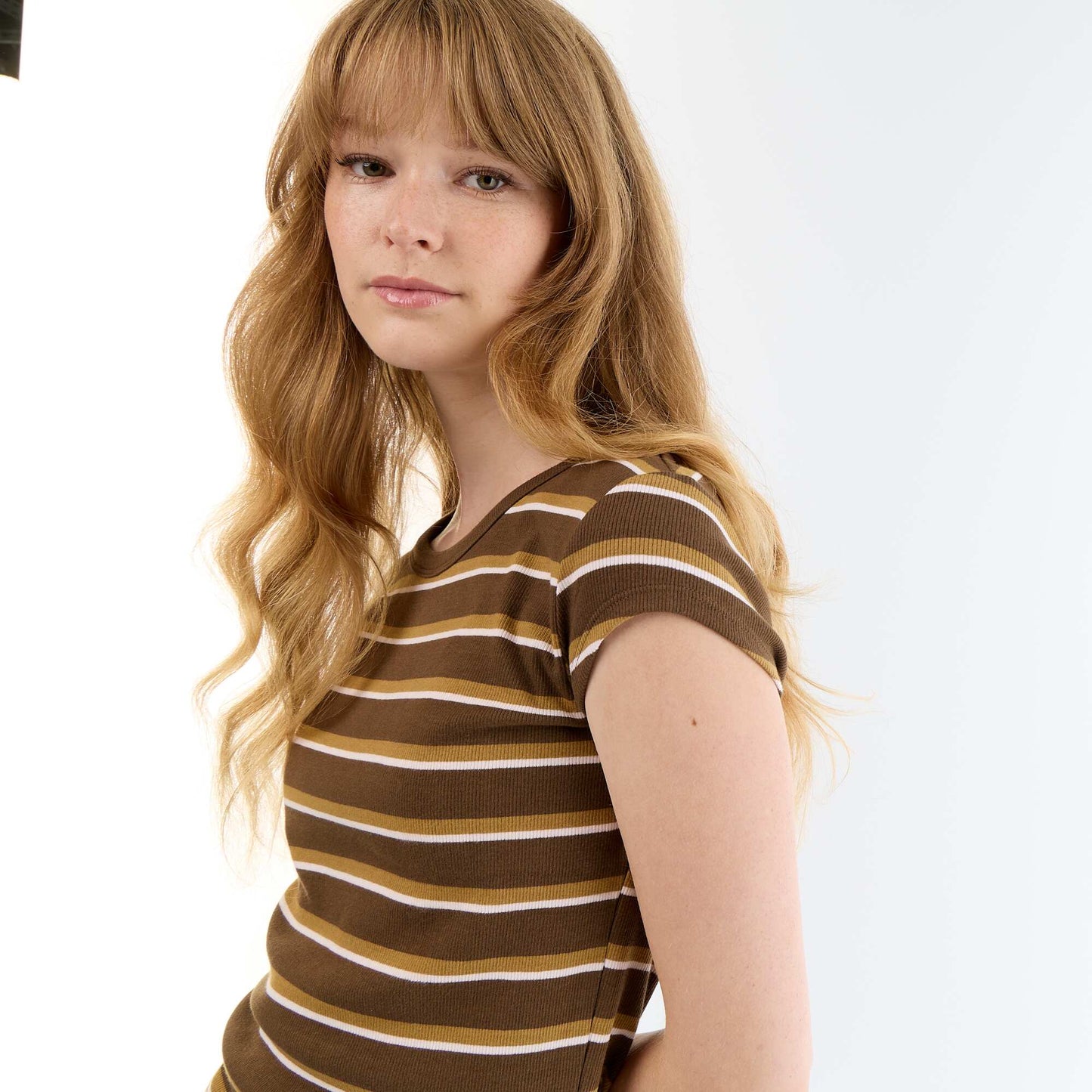 Ribbed Short-Sleeve Jersey T-Shirt BROWN