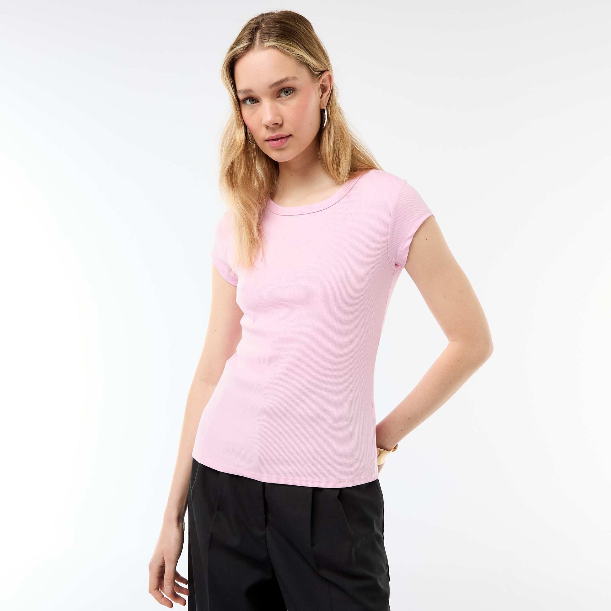 Ribbed Short-Sleeve Jersey T-Shirt PINK