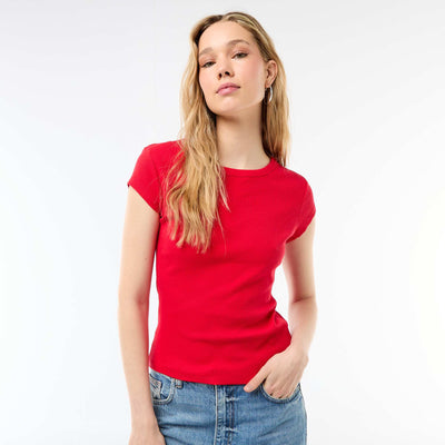 Ribbed Short-Sleeve Jersey T-Shirt RED