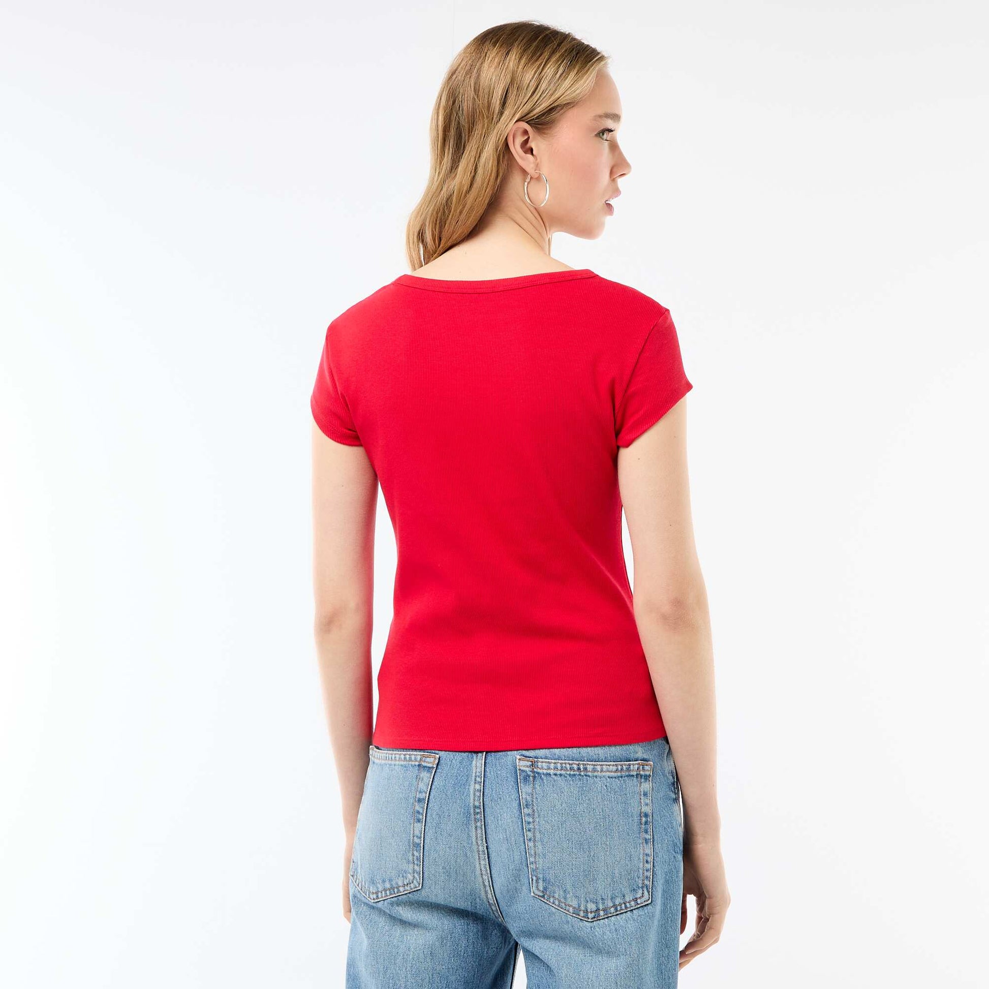 Ribbed Short-Sleeve Jersey T-Shirt RED
