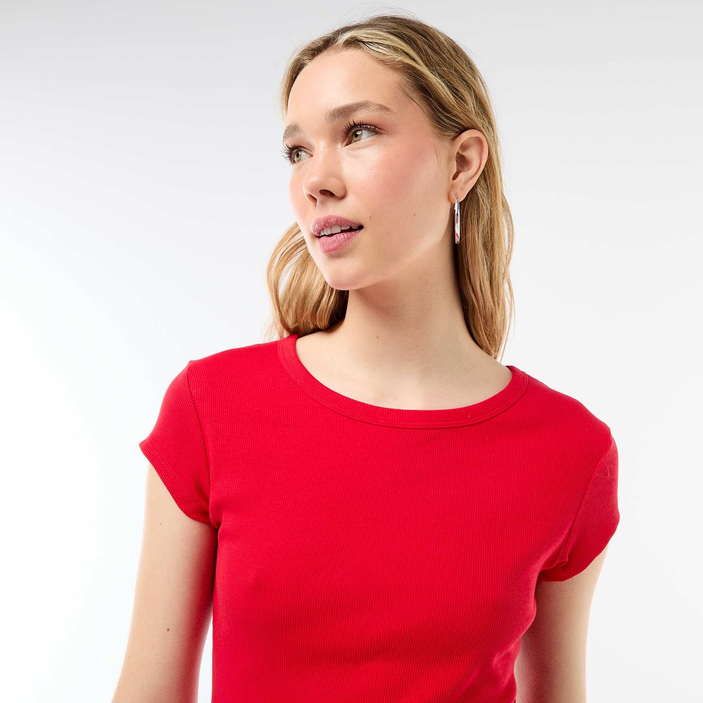 Ribbed Short-Sleeve Jersey T-Shirt RED