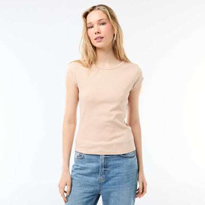 Ribbed Short-Sleeve Jersey T-Shirt BEIGE