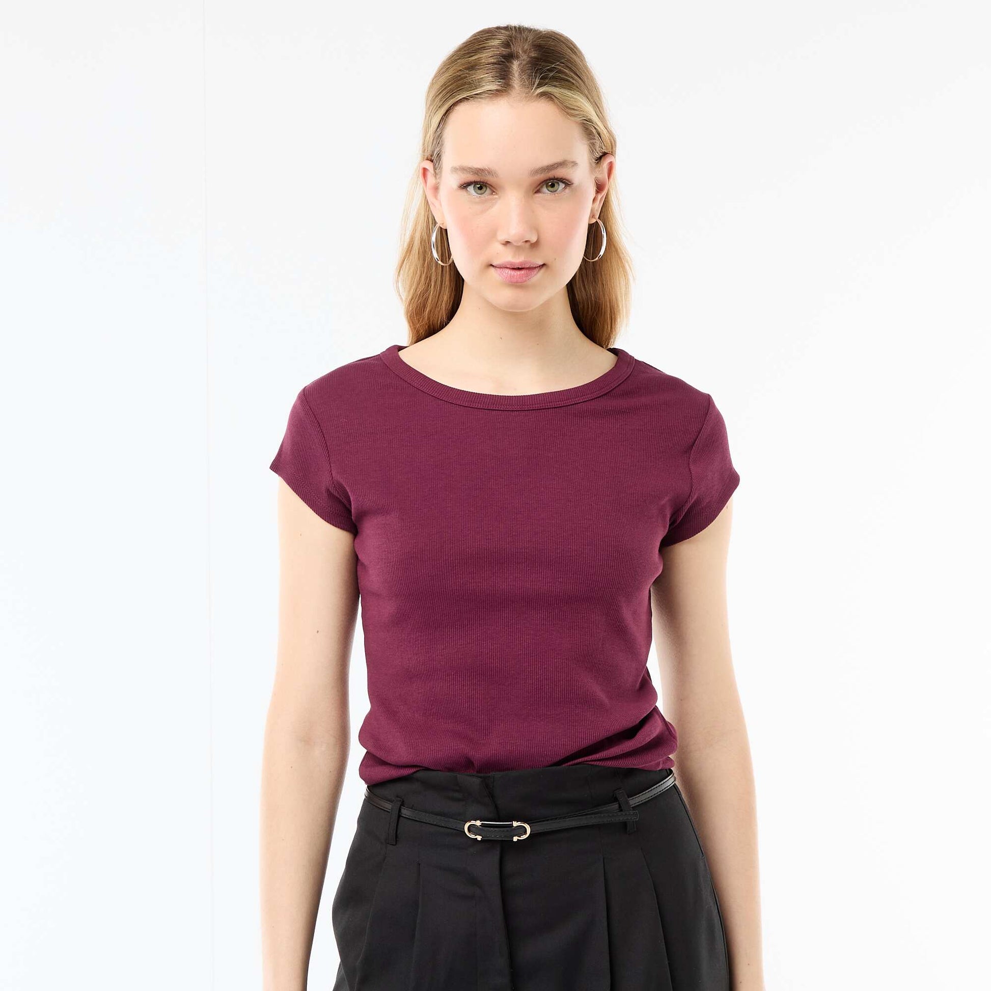 Ribbed Short-Sleeve Jersey T-Shirt PINK