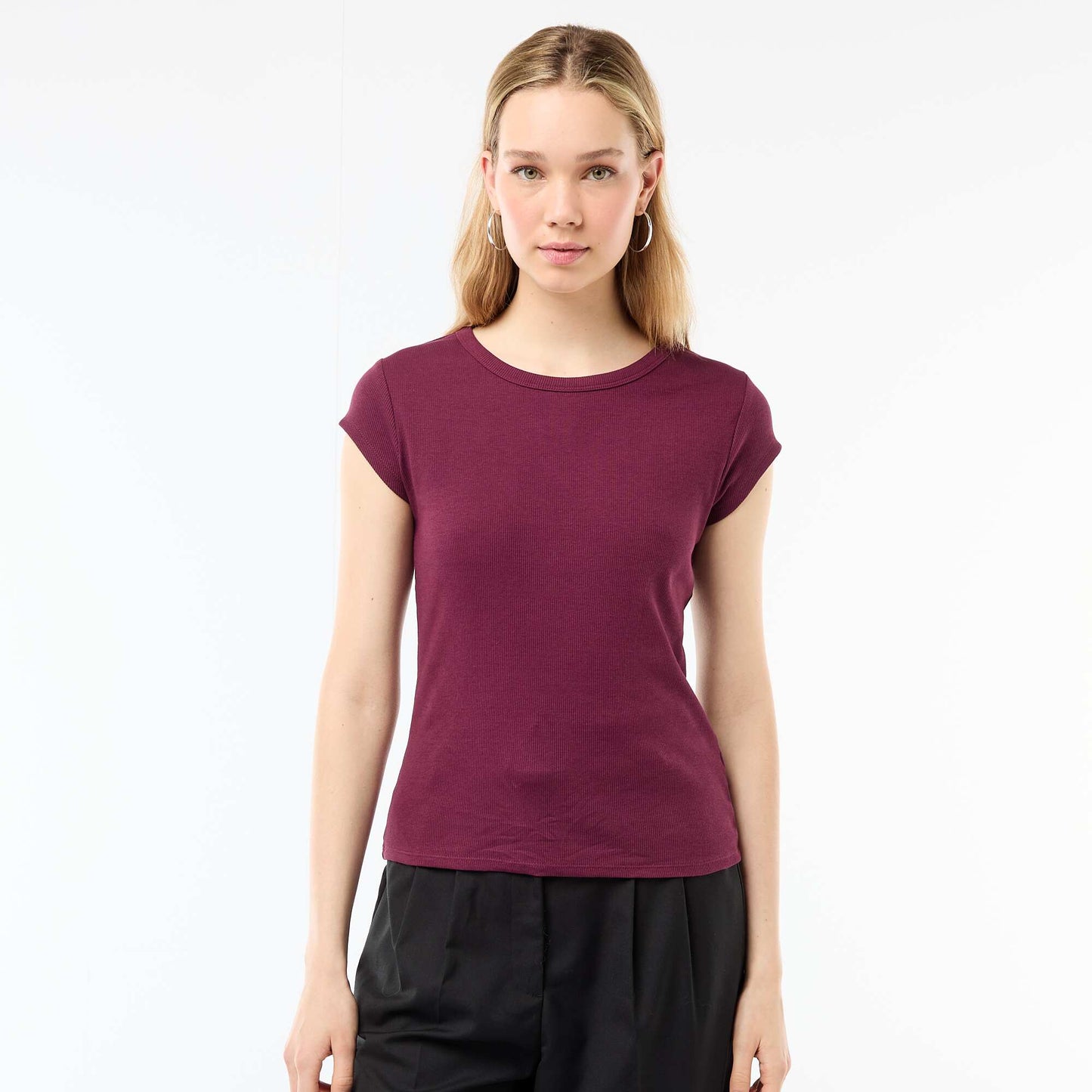Ribbed Short-Sleeve Jersey T-Shirt PINK