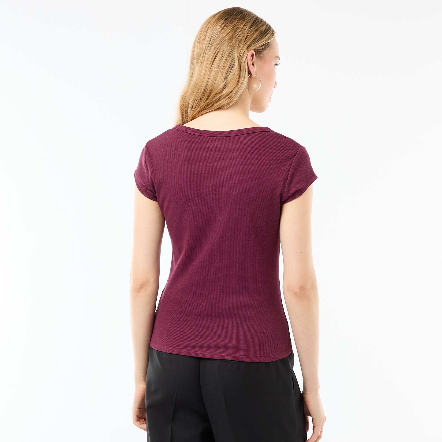 Ribbed Short-Sleeve Jersey T-Shirt PINK