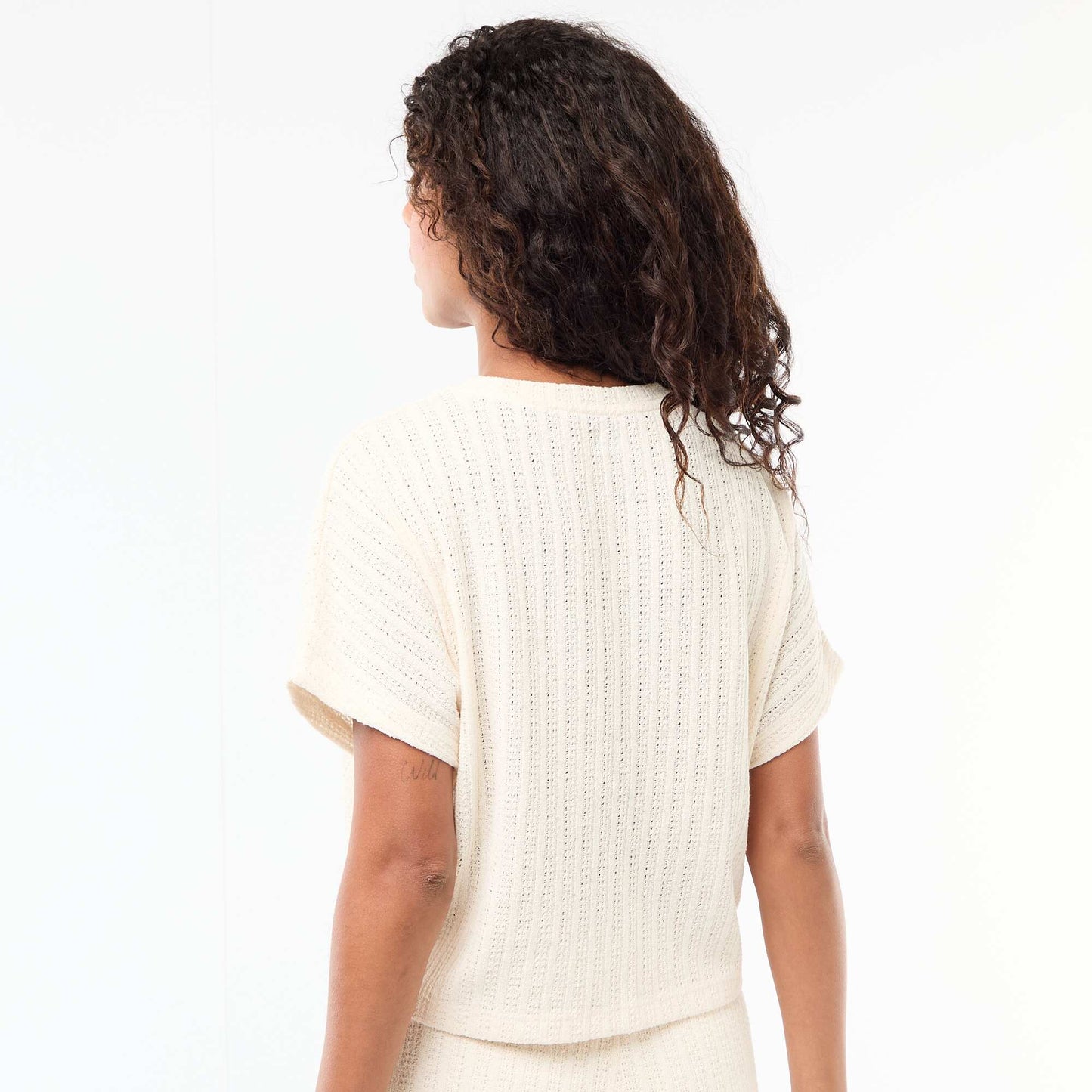 Open-Knit Short-Sleeve Sweater WHITE