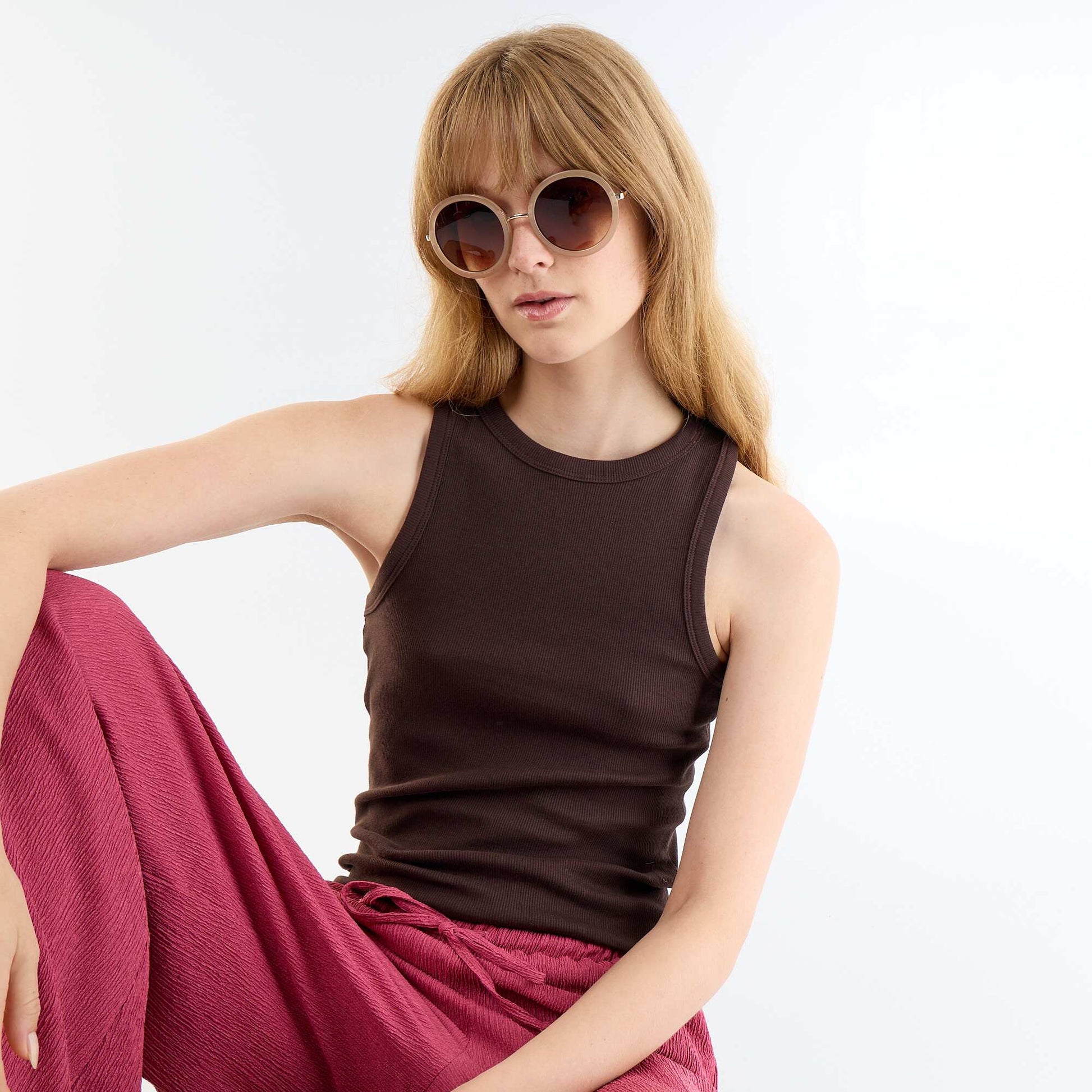 Sleeveless Tank Top with American Armholes BROWN