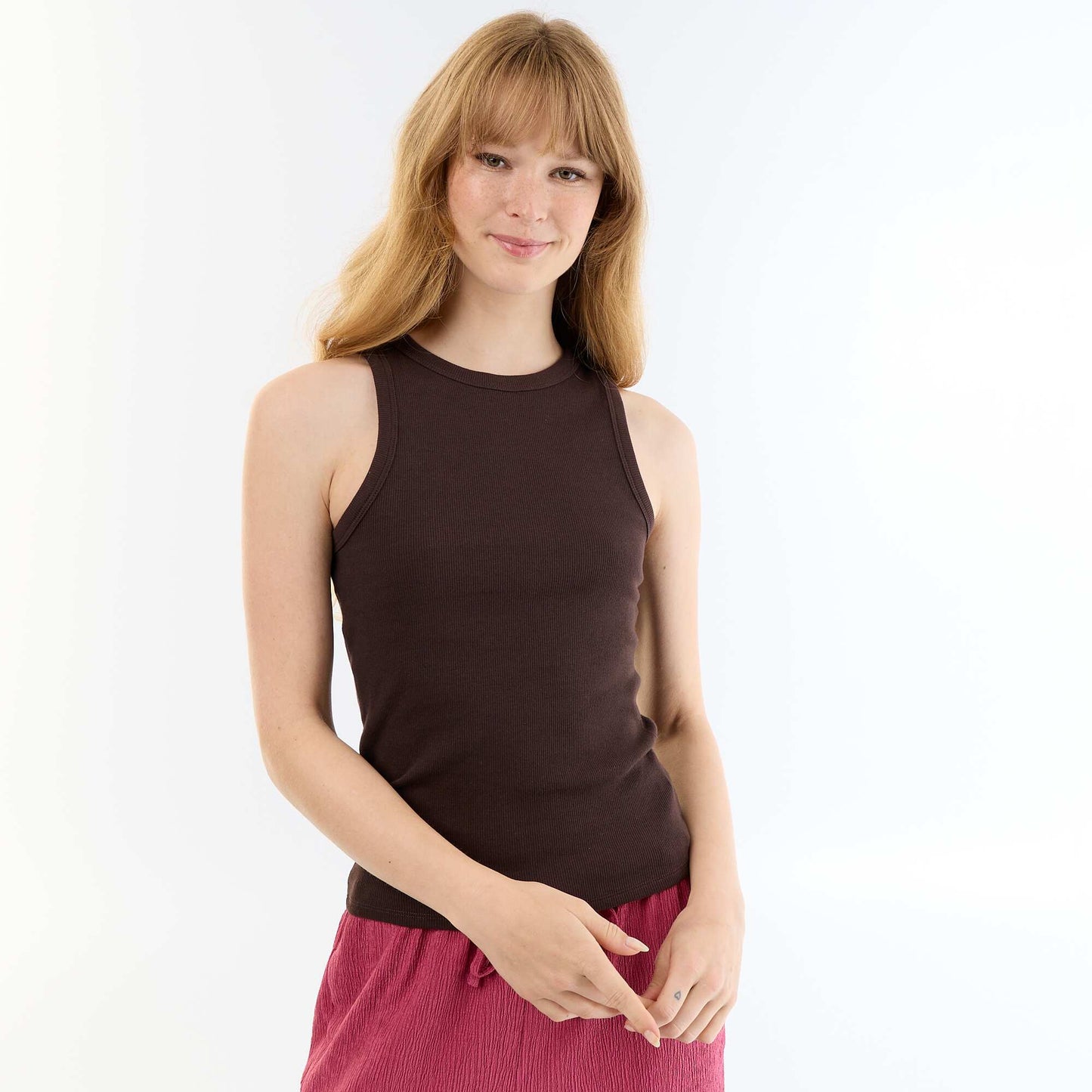 Sleeveless Tank Top with American Armholes BROWN