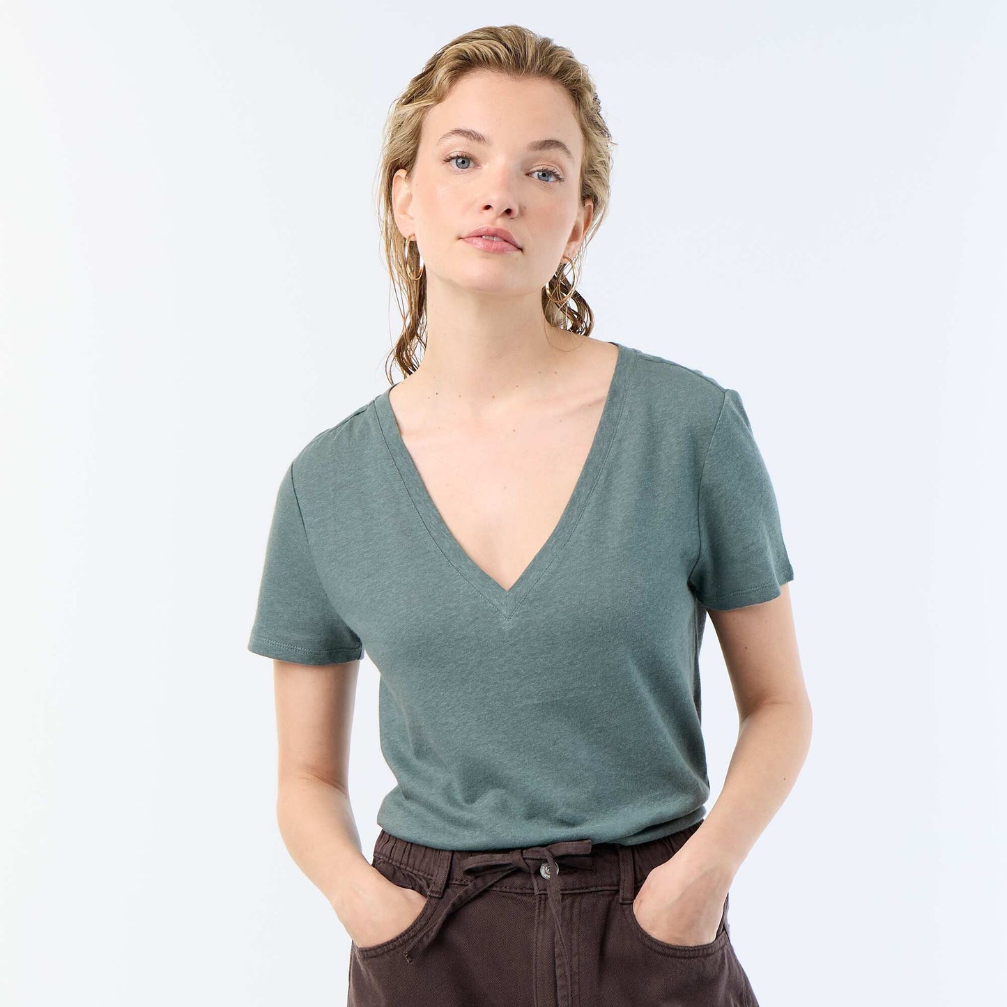 Basic V-neck Short-Sleeve T-shirt GREEN