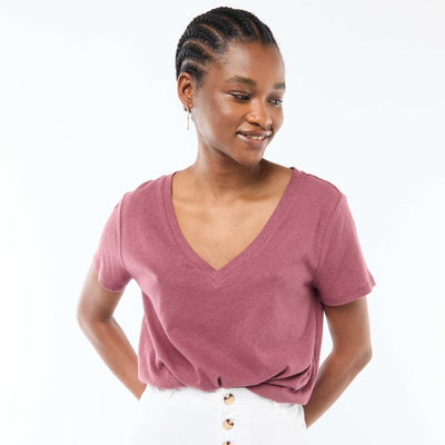 Basic V-neck Short-Sleeve T-shirt PINK