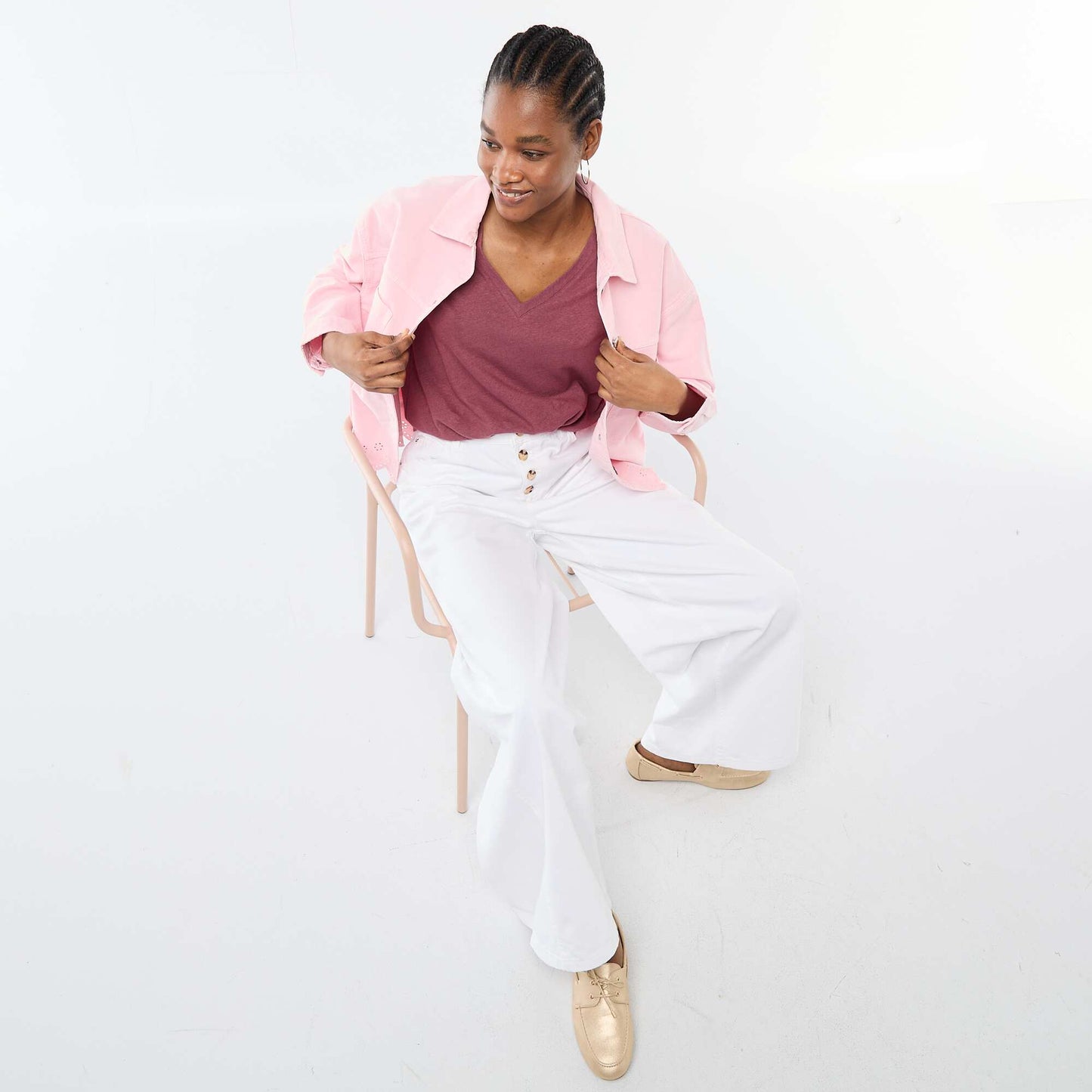 Basic V-neck Short-Sleeve T-shirt PINK