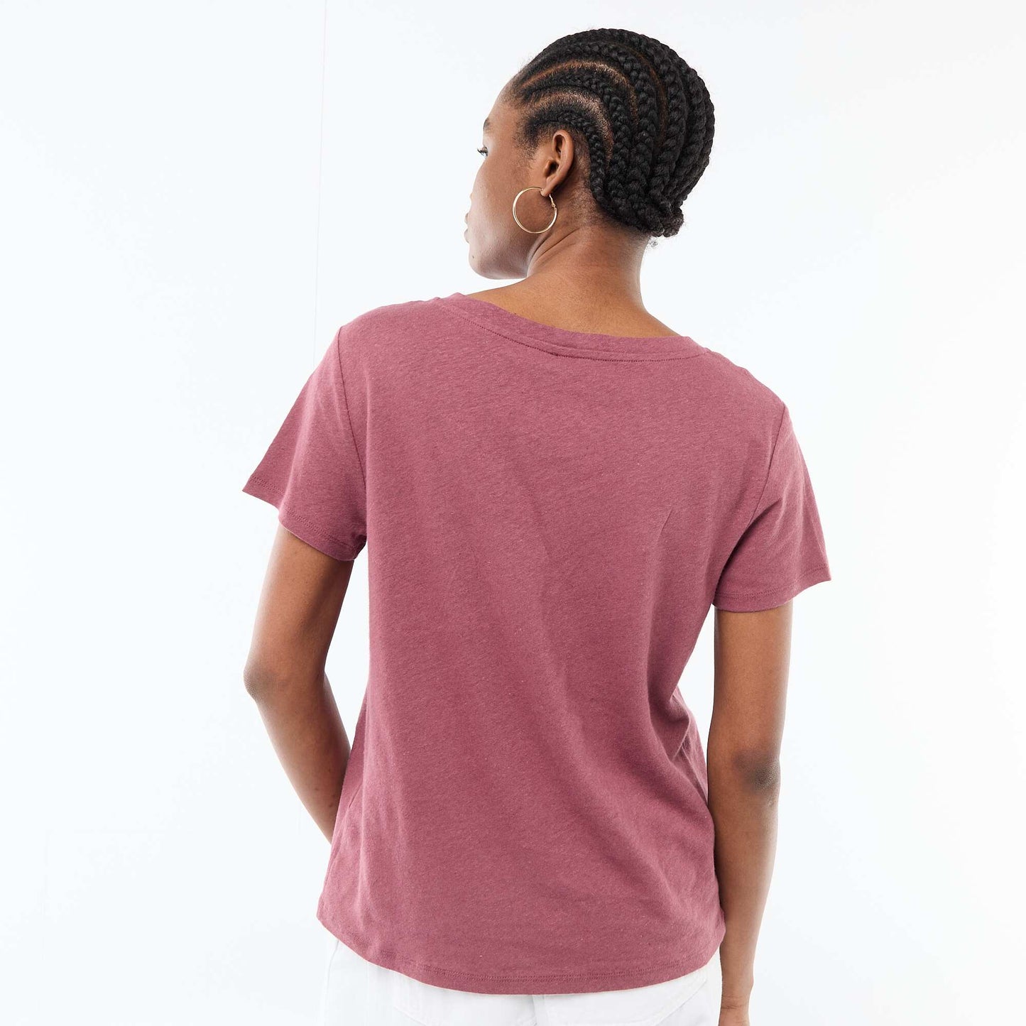 Basic V-neck Short-Sleeve T-shirt PINK