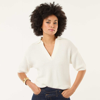 Polo-Style Sweater with V-Neck WHITE
