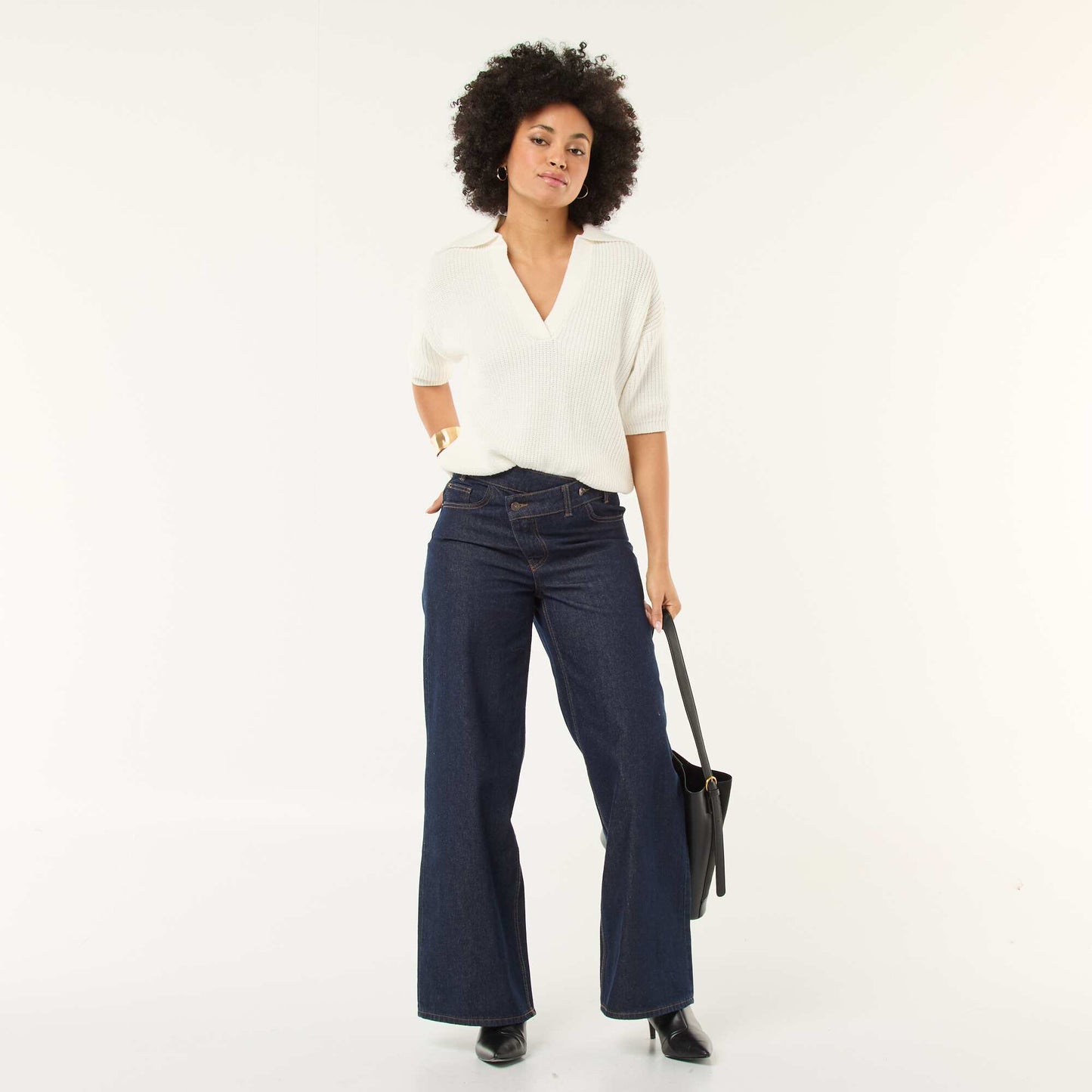 Polo-Style Sweater with V-Neck WHITE