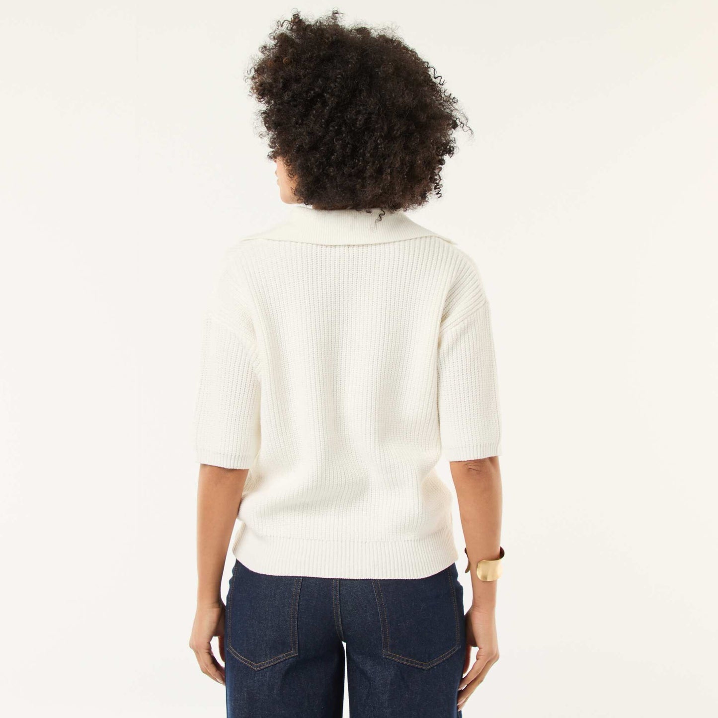 Polo-Style Sweater with V-Neck WHITE