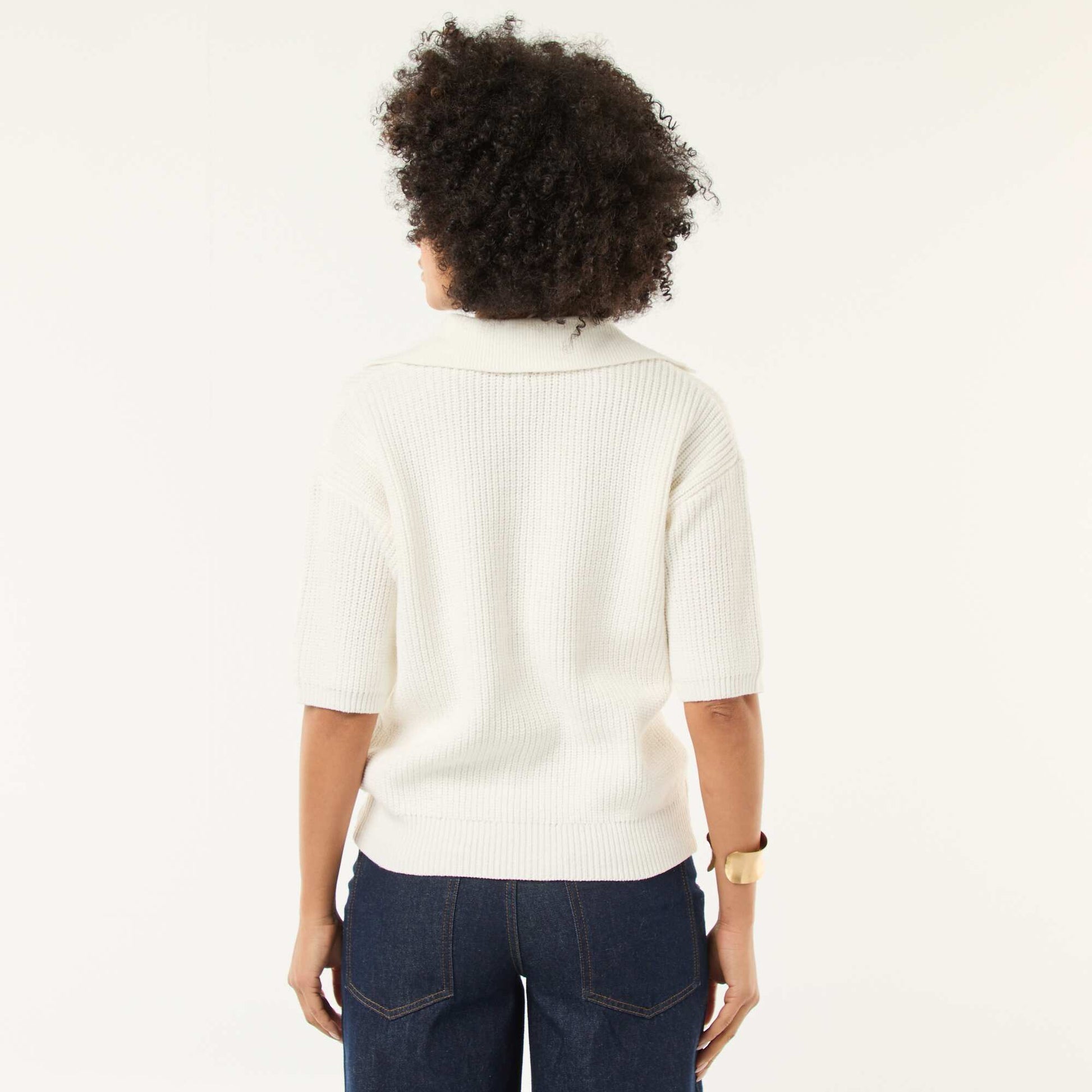 Polo-Style Sweater with V-Neck WHITE