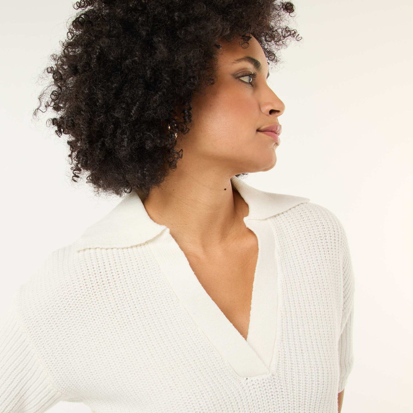 Polo-Style Sweater with V-Neck WHITE