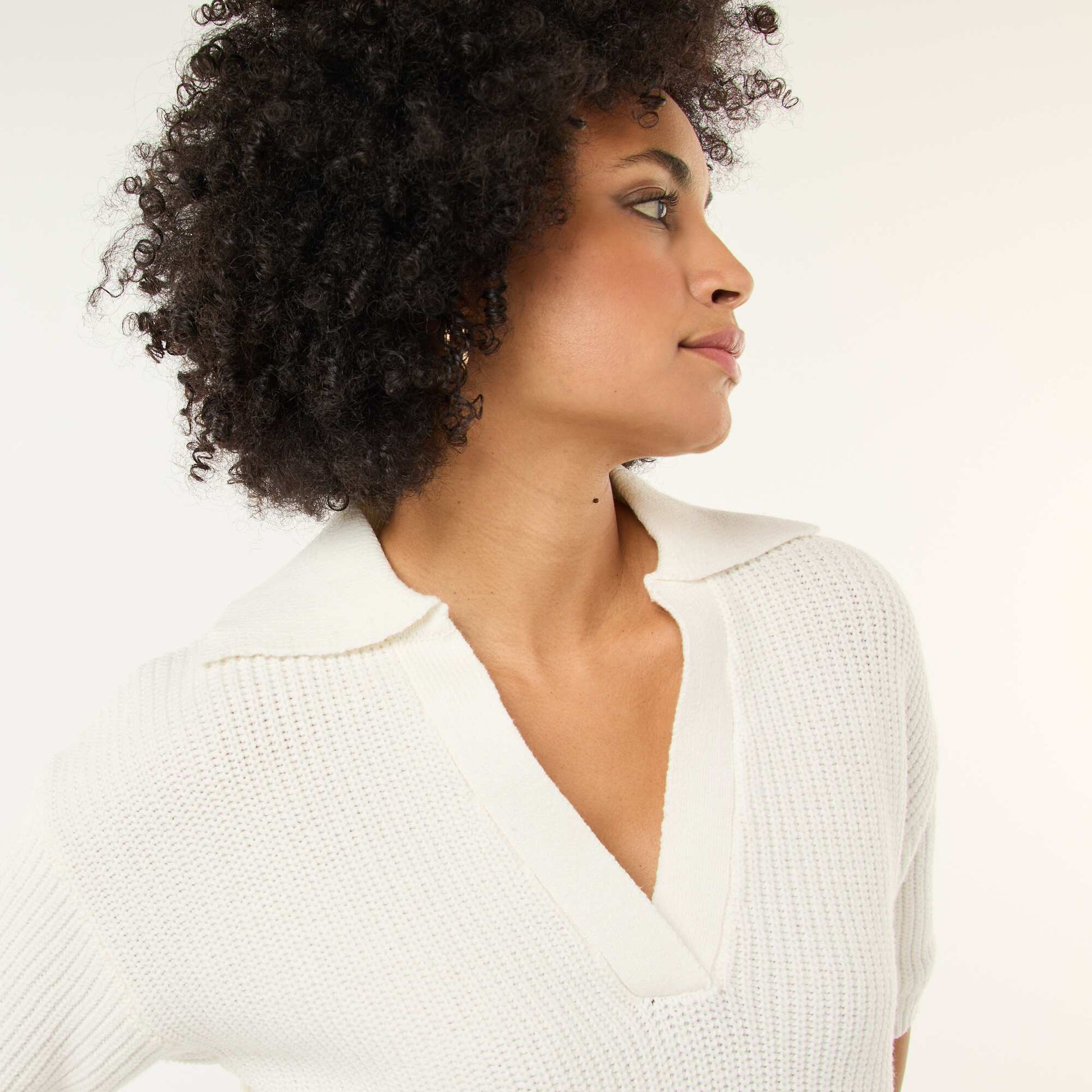 Polo-Style Sweater with V-Neck WHITE