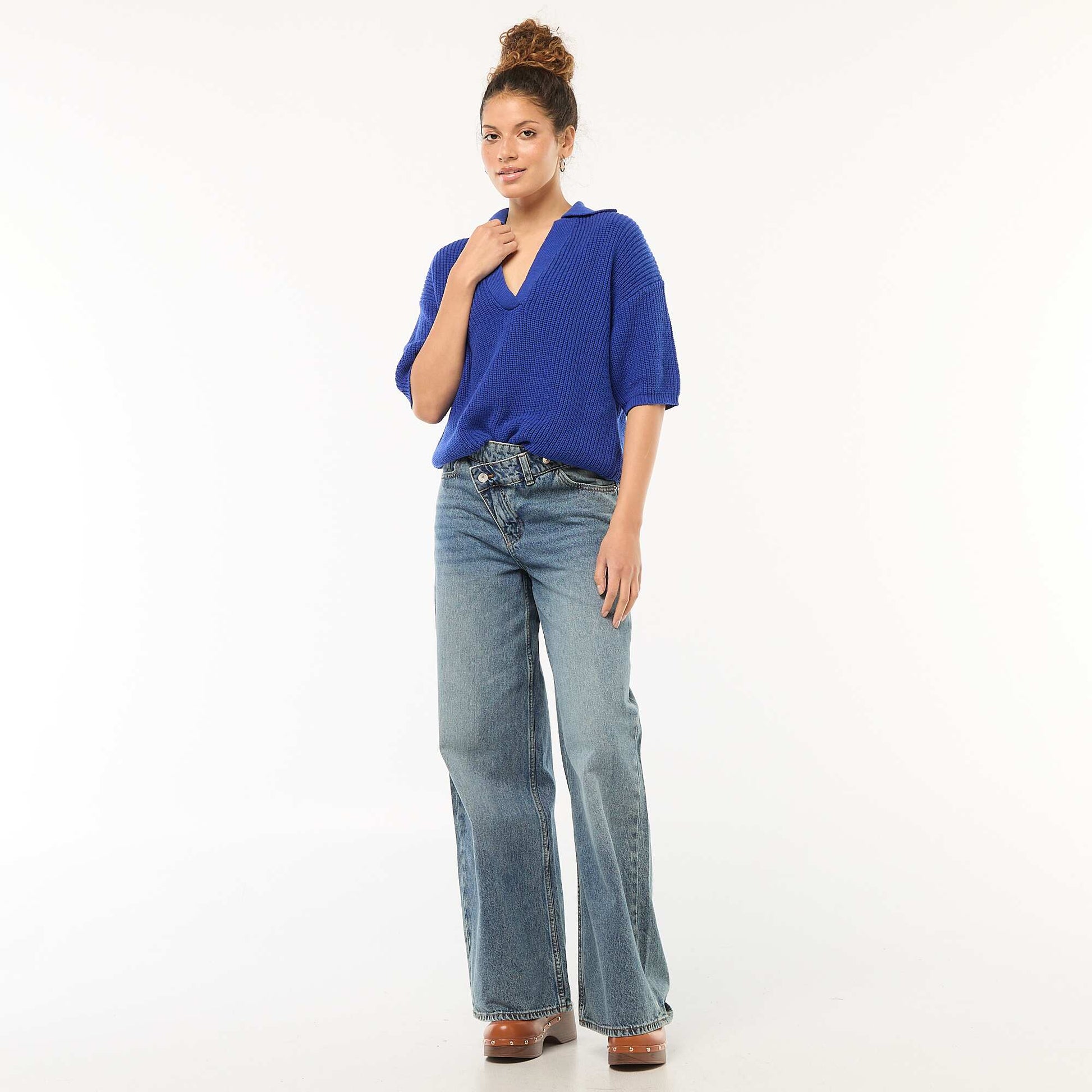 Polo-Style Sweater with V-Neck BLUE