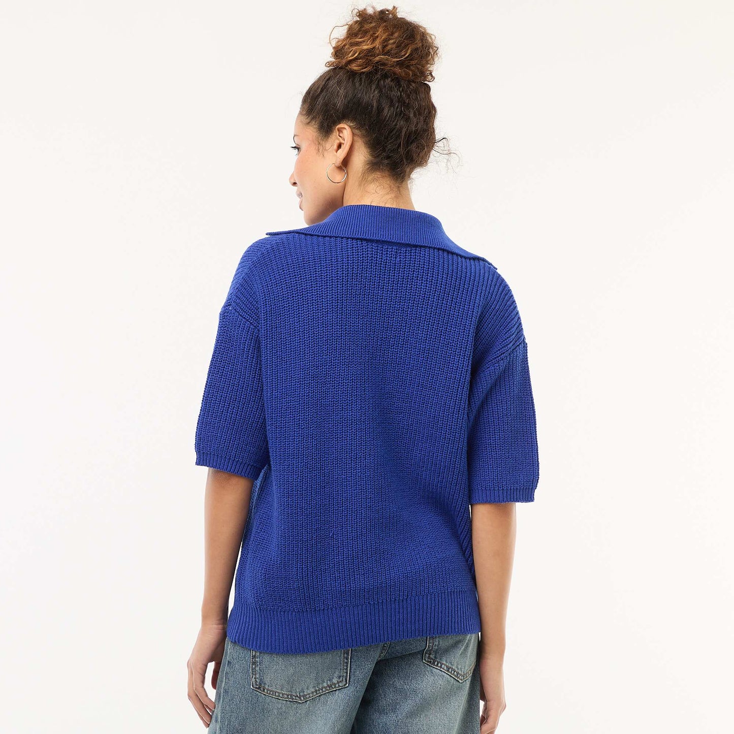 Polo-Style Sweater with V-Neck BLUE