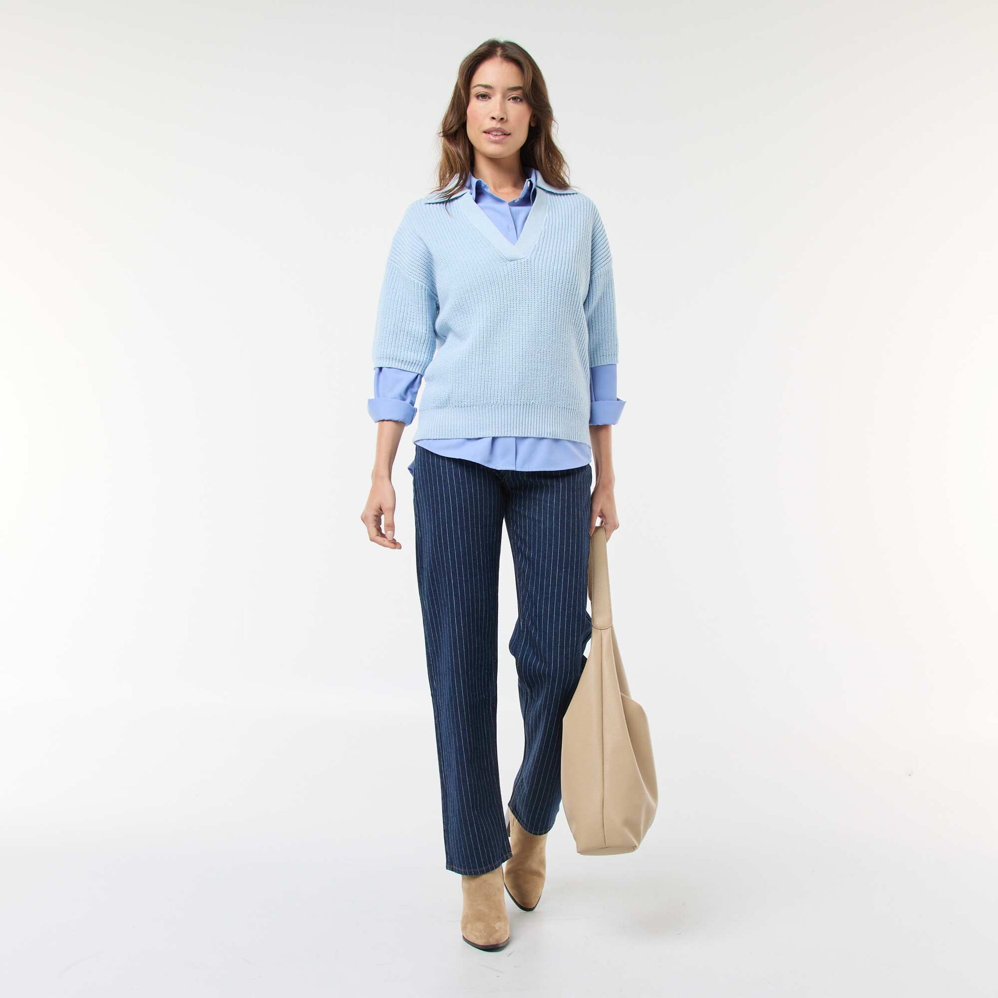 Polo-Style Sweater with V-Neck BLUE