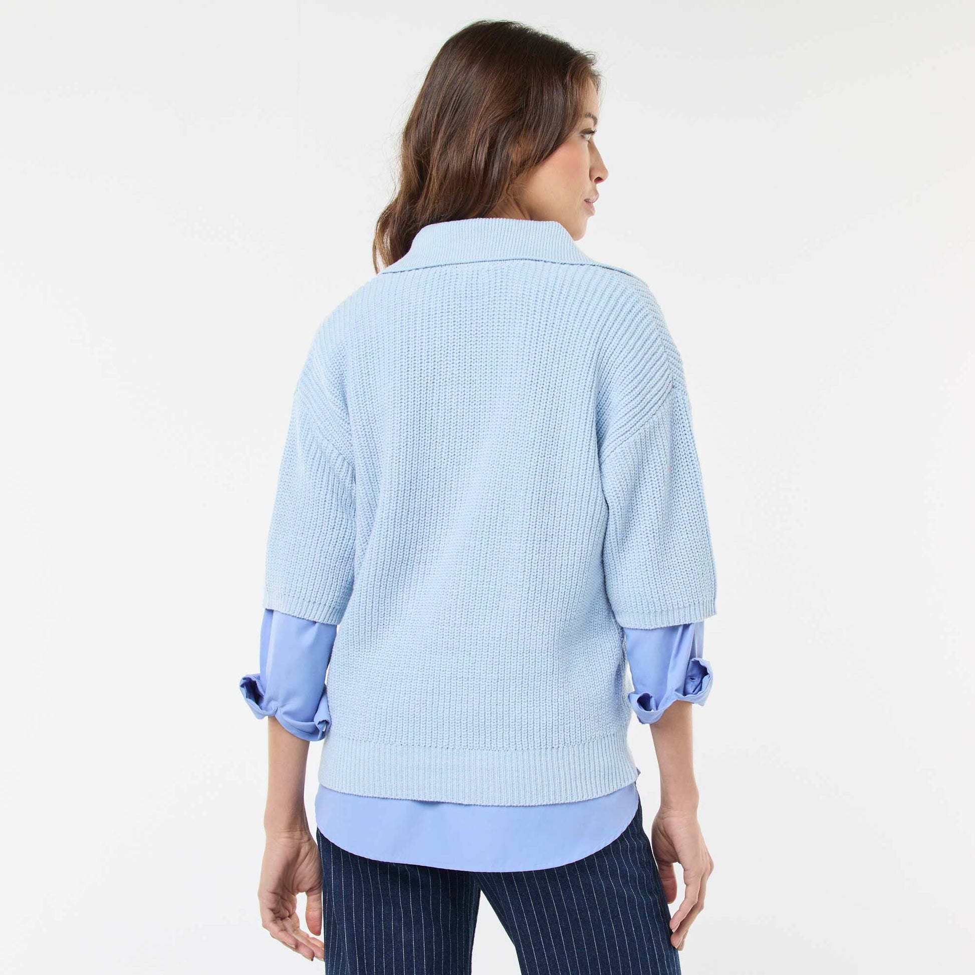 Polo-Style Sweater with V-Neck BLUE