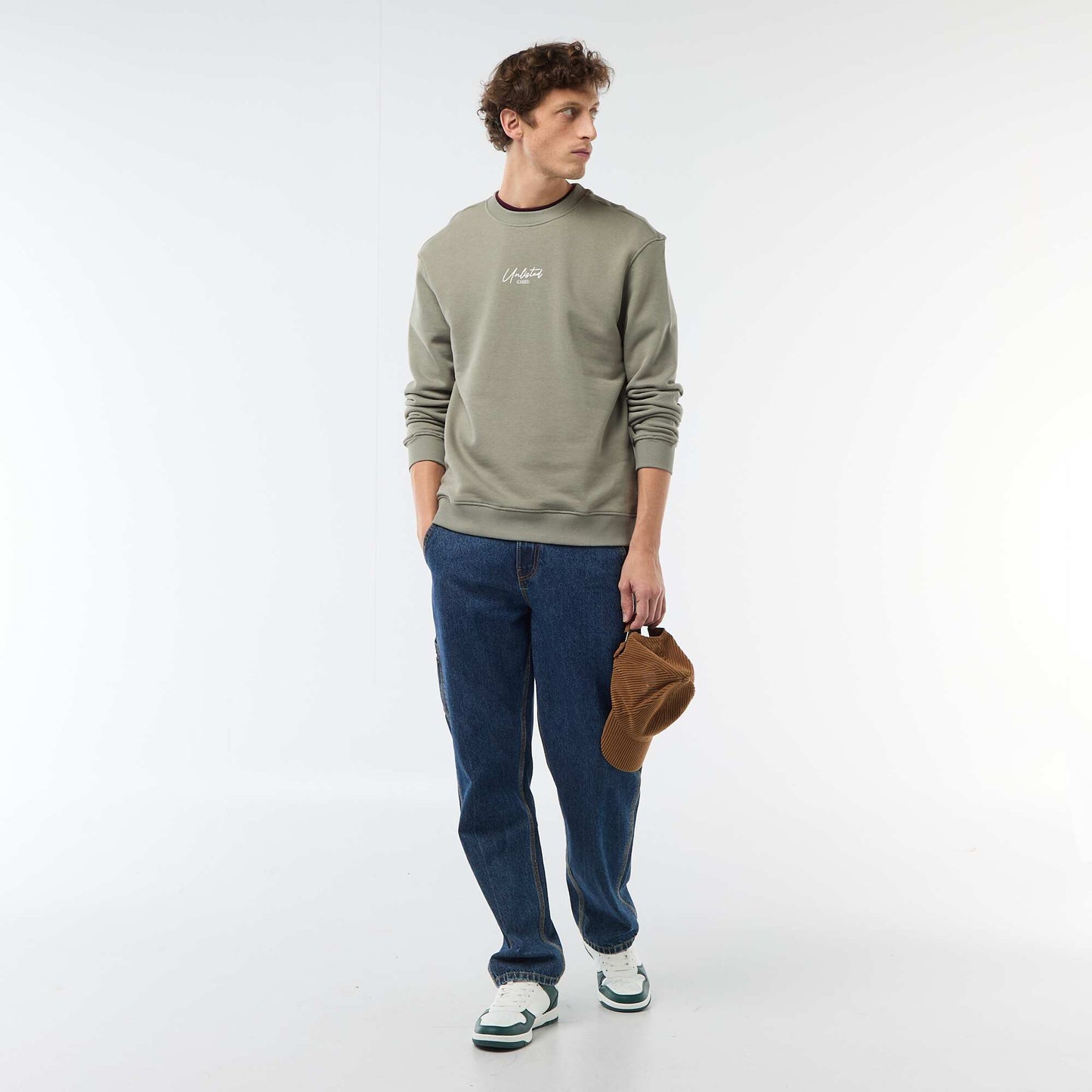 Printed Front and Back Lightweight Fleece Sweatshirt KHAKI