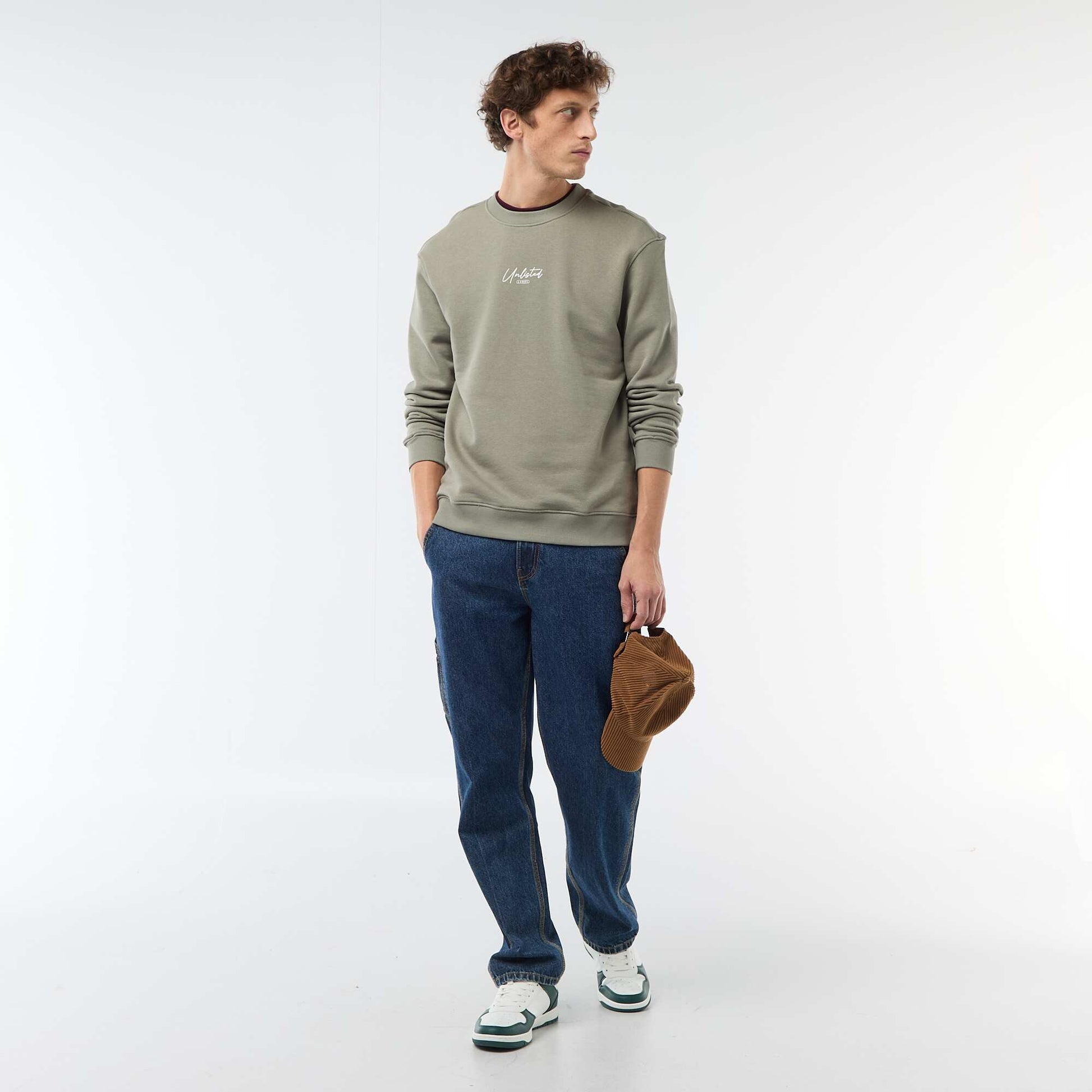Printed Front and Back Lightweight Fleece Sweatshirt KHAKI