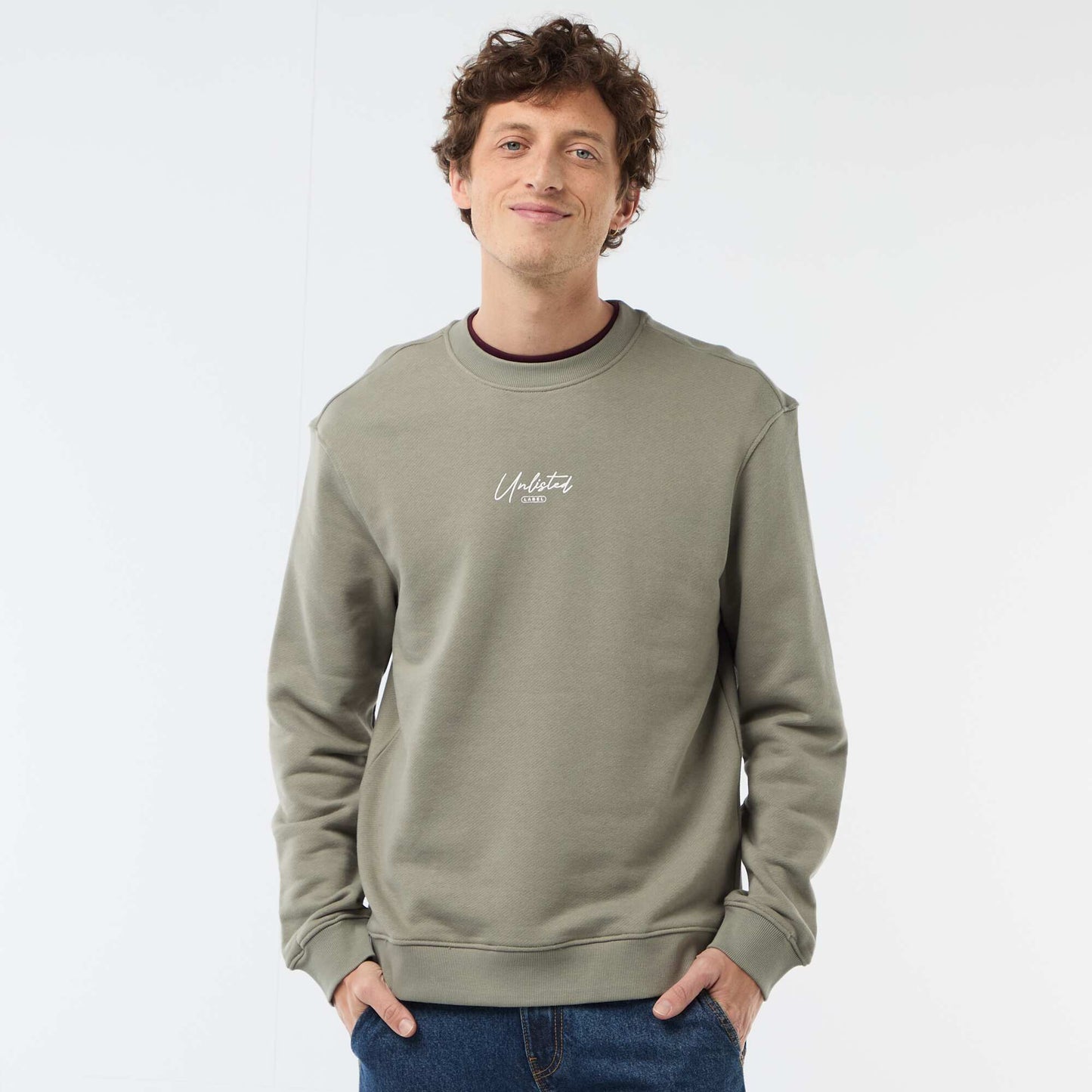 Printed Front and Back Lightweight Fleece Sweatshirt KHAKI