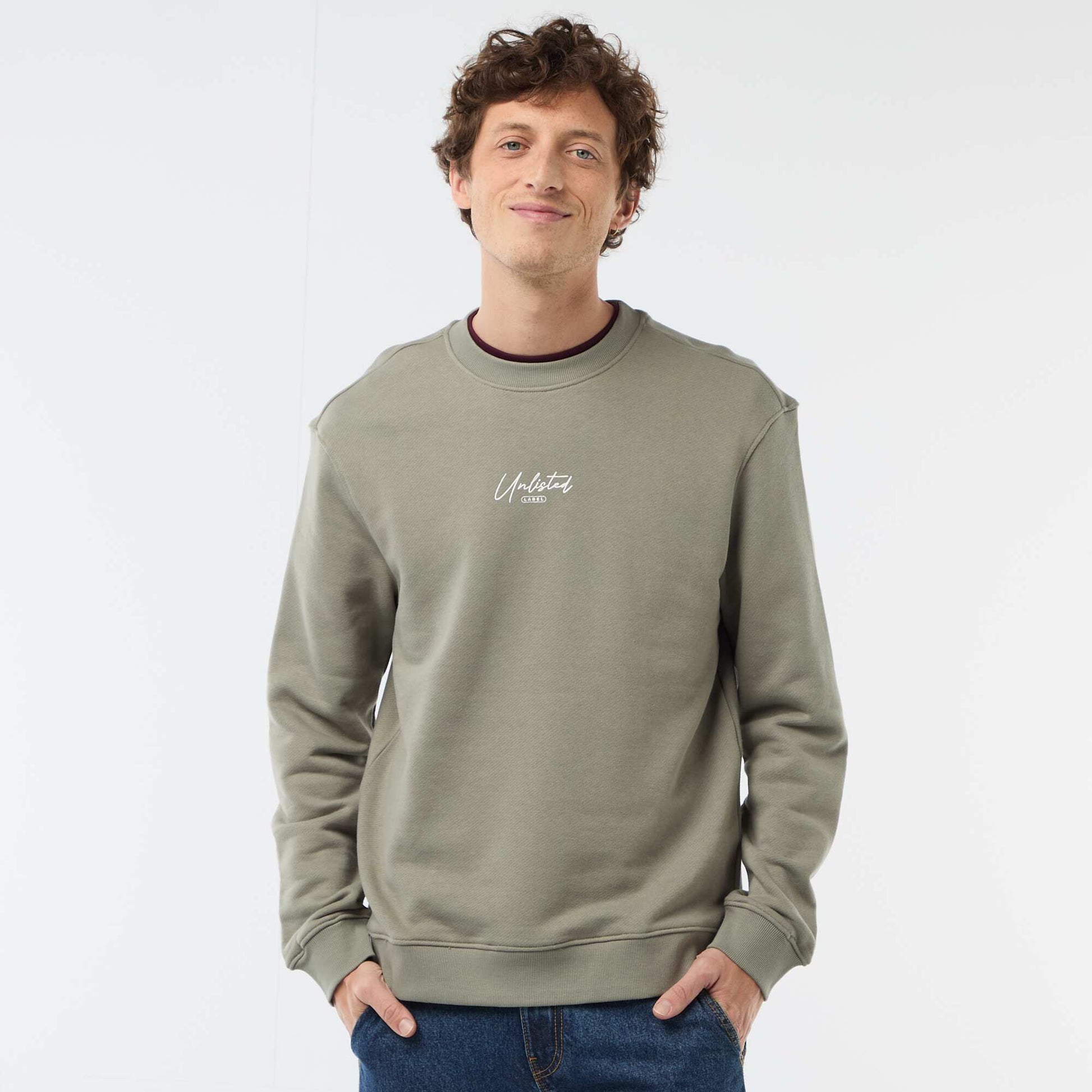 Printed Front and Back Lightweight Fleece Sweatshirt KHAKI