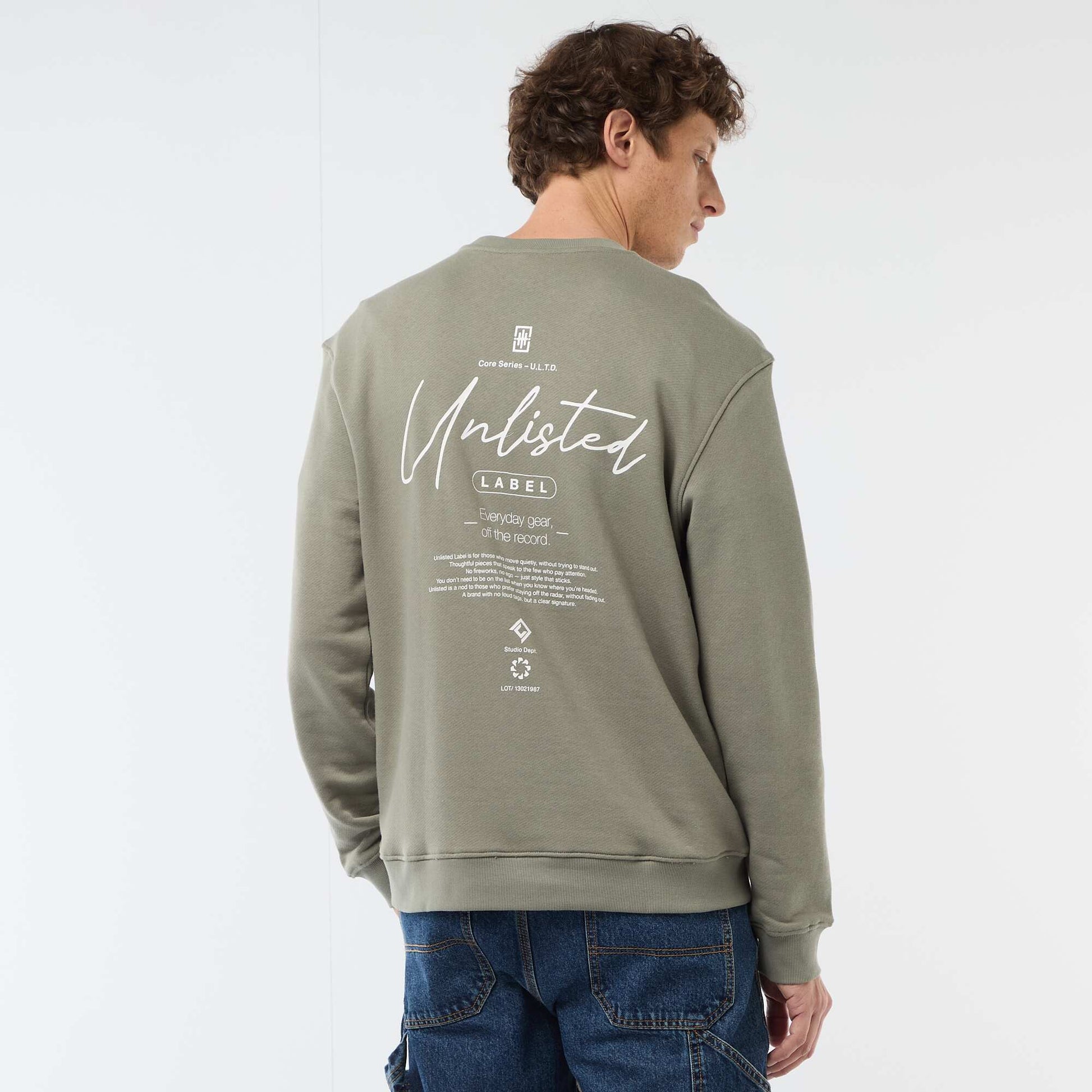 Printed Front and Back Lightweight Fleece Sweatshirt KHAKI