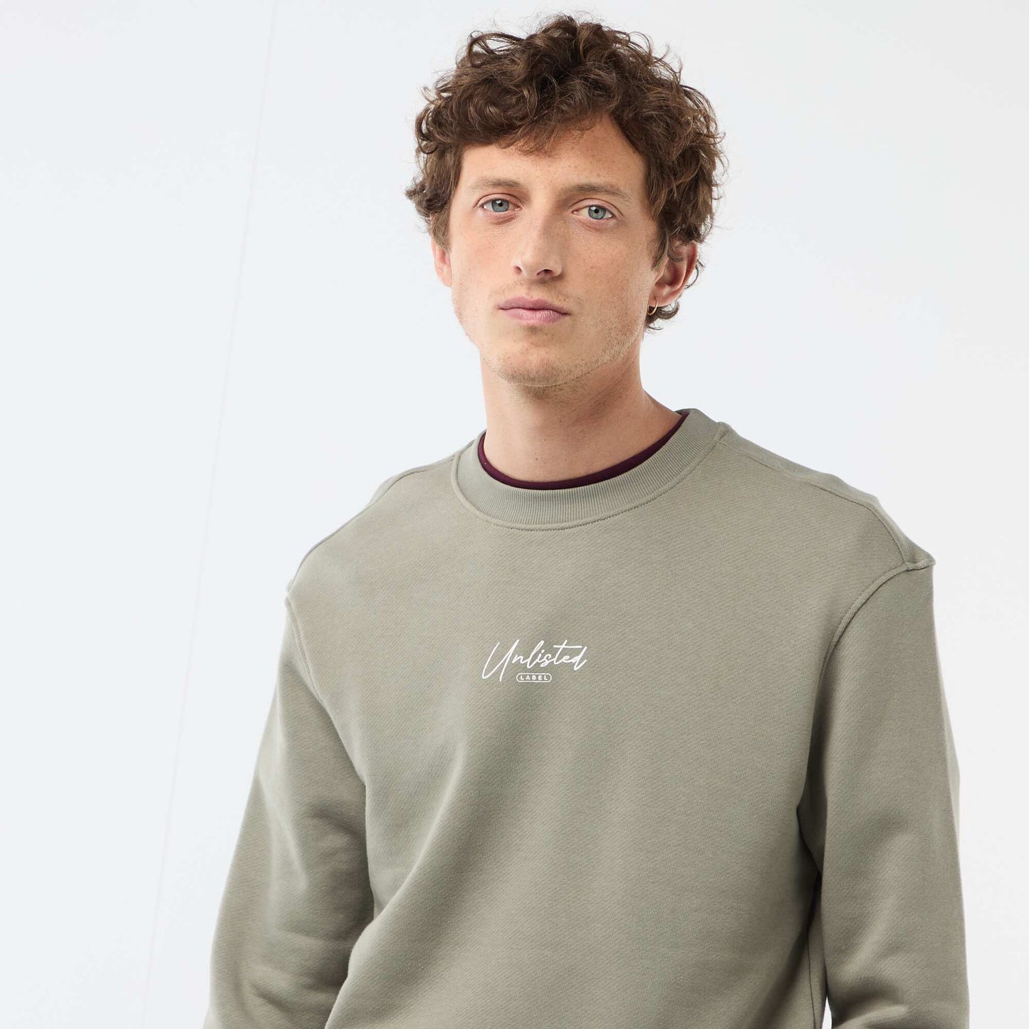 Printed Front and Back Lightweight Fleece Sweatshirt KHAKI