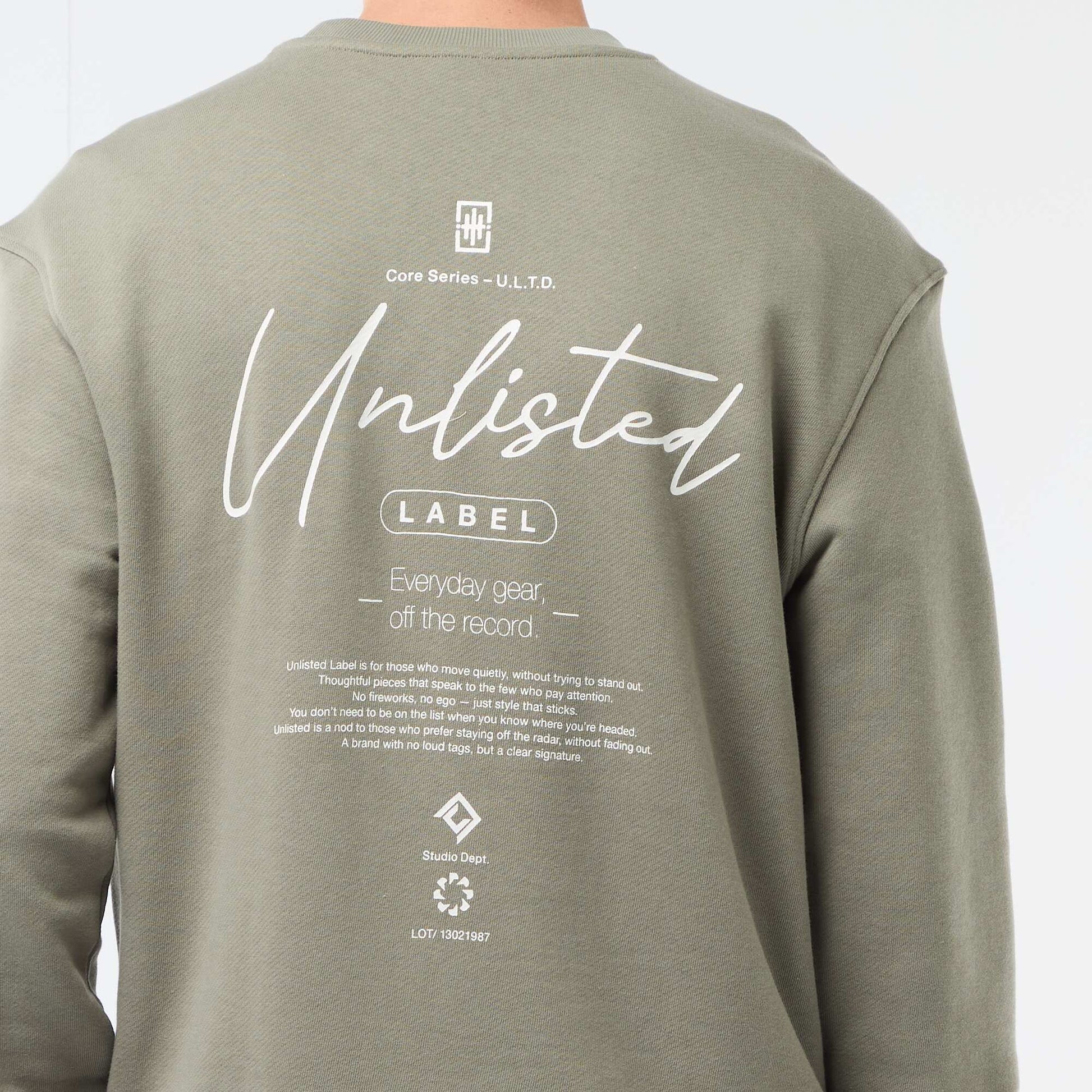 Printed Front and Back Lightweight Fleece Sweatshirt KHAKI