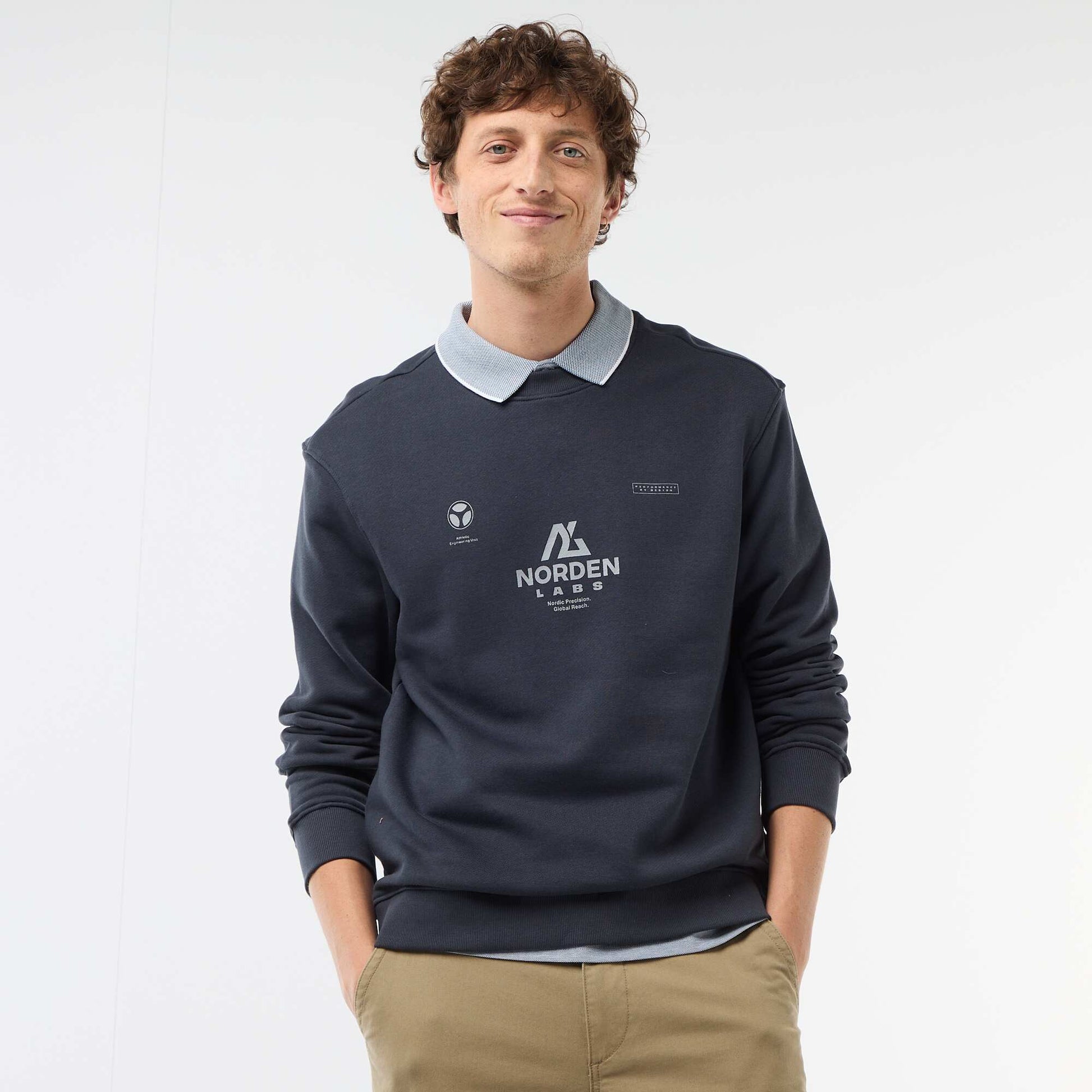 Printed Front and Back Lightweight Fleece Sweatshirt BLUE