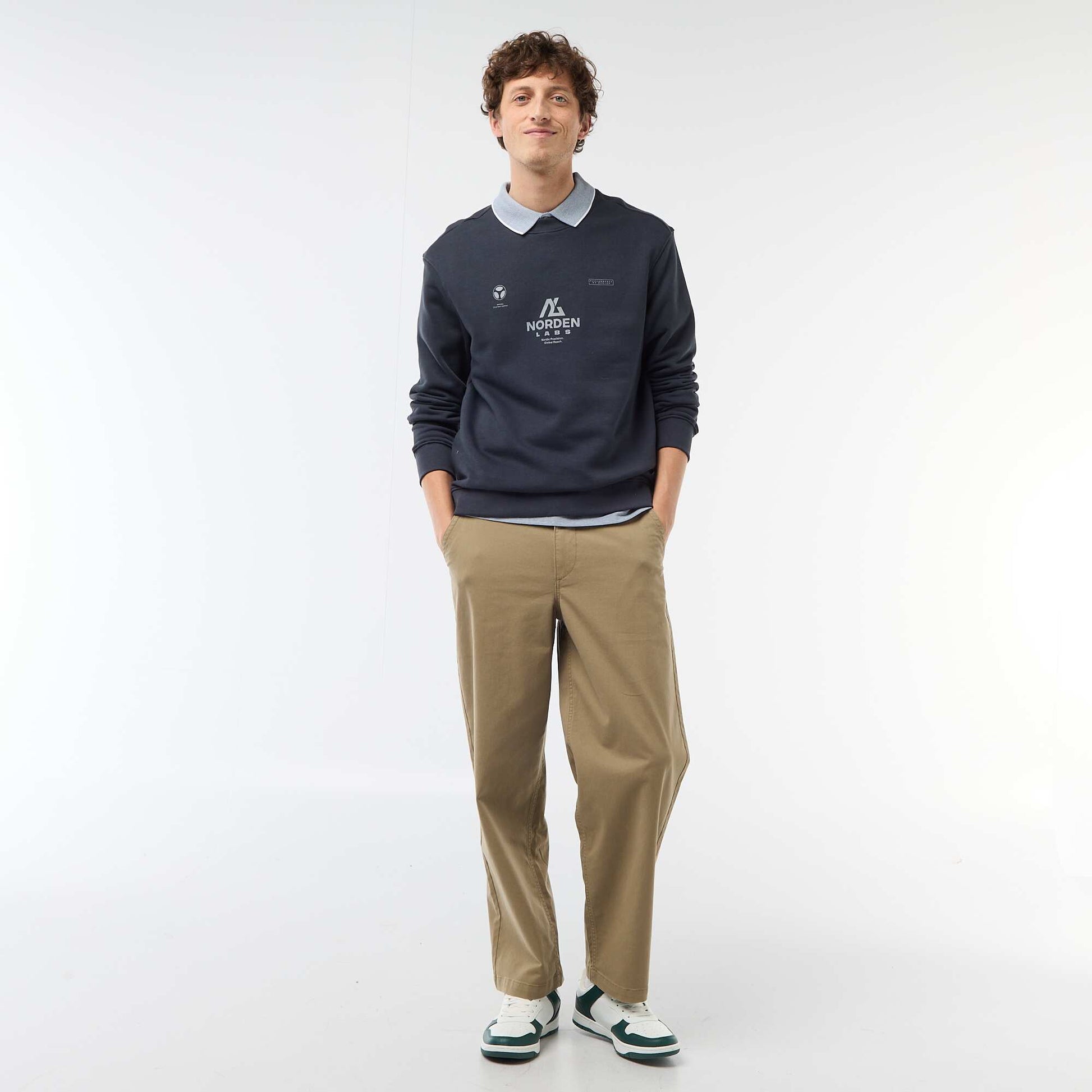 Printed Front and Back Lightweight Fleece Sweatshirt BLUE