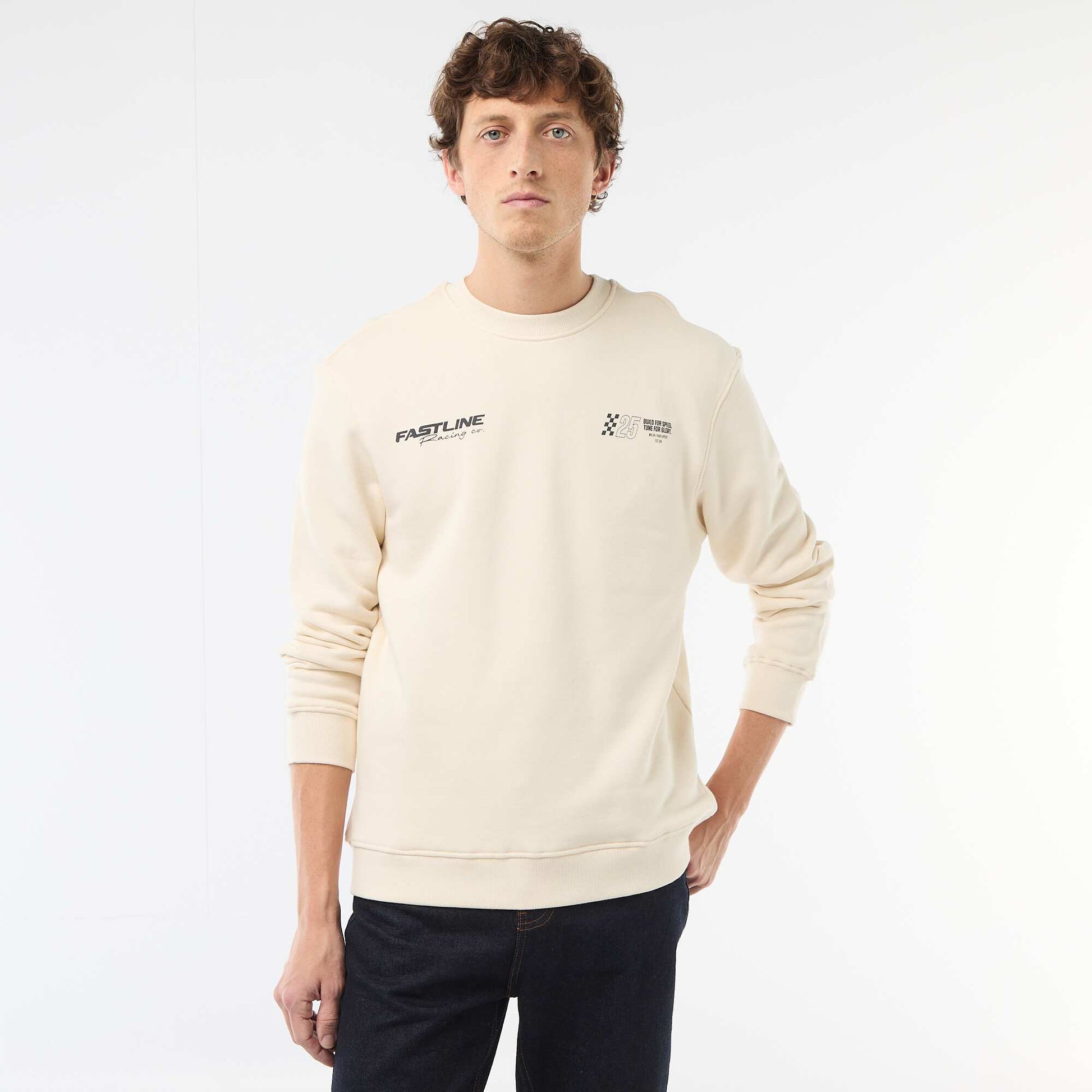 Printed Front and Back Lightweight Fleece Sweatshirt WHITE
