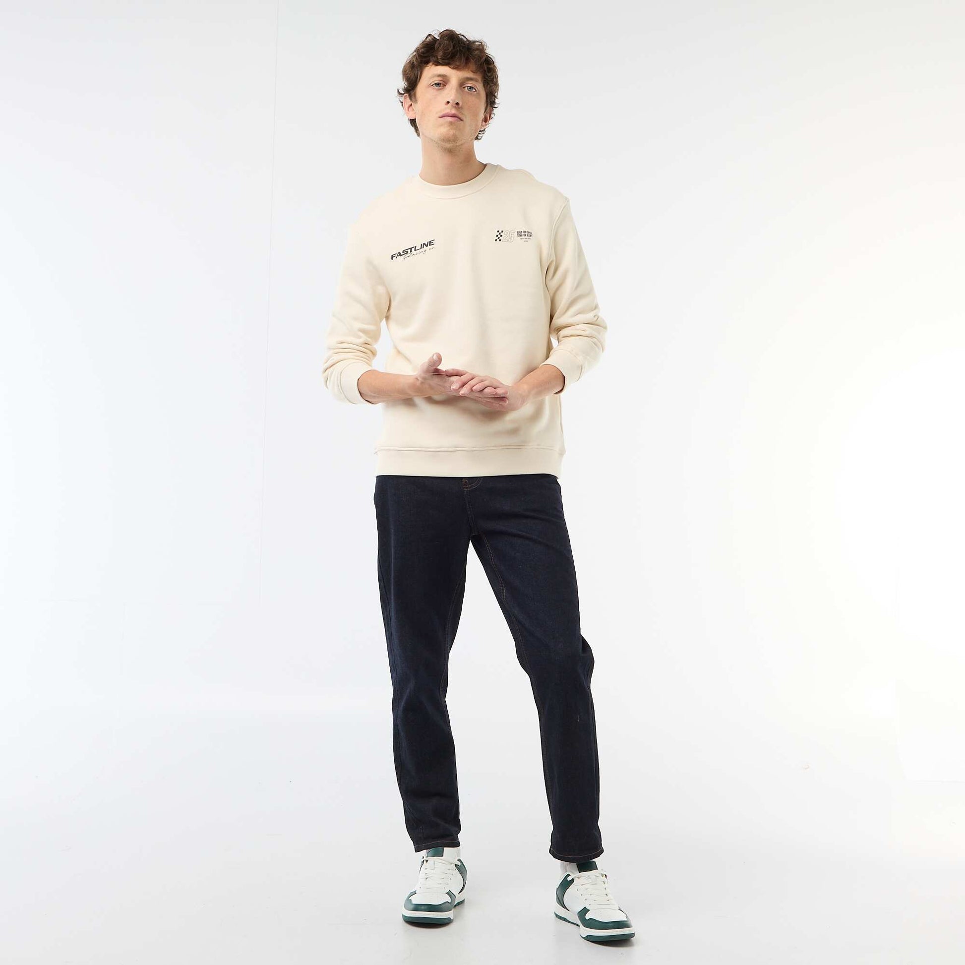 Printed Front and Back Lightweight Fleece Sweatshirt WHITE