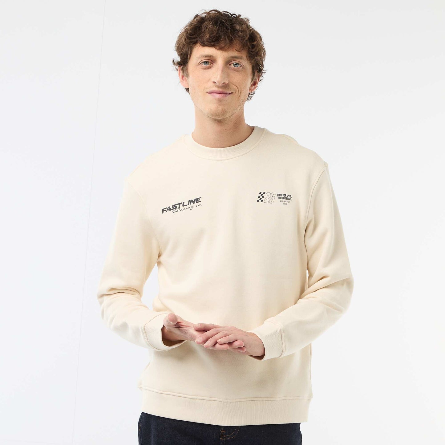 Printed Front and Back Lightweight Fleece Sweatshirt WHITE