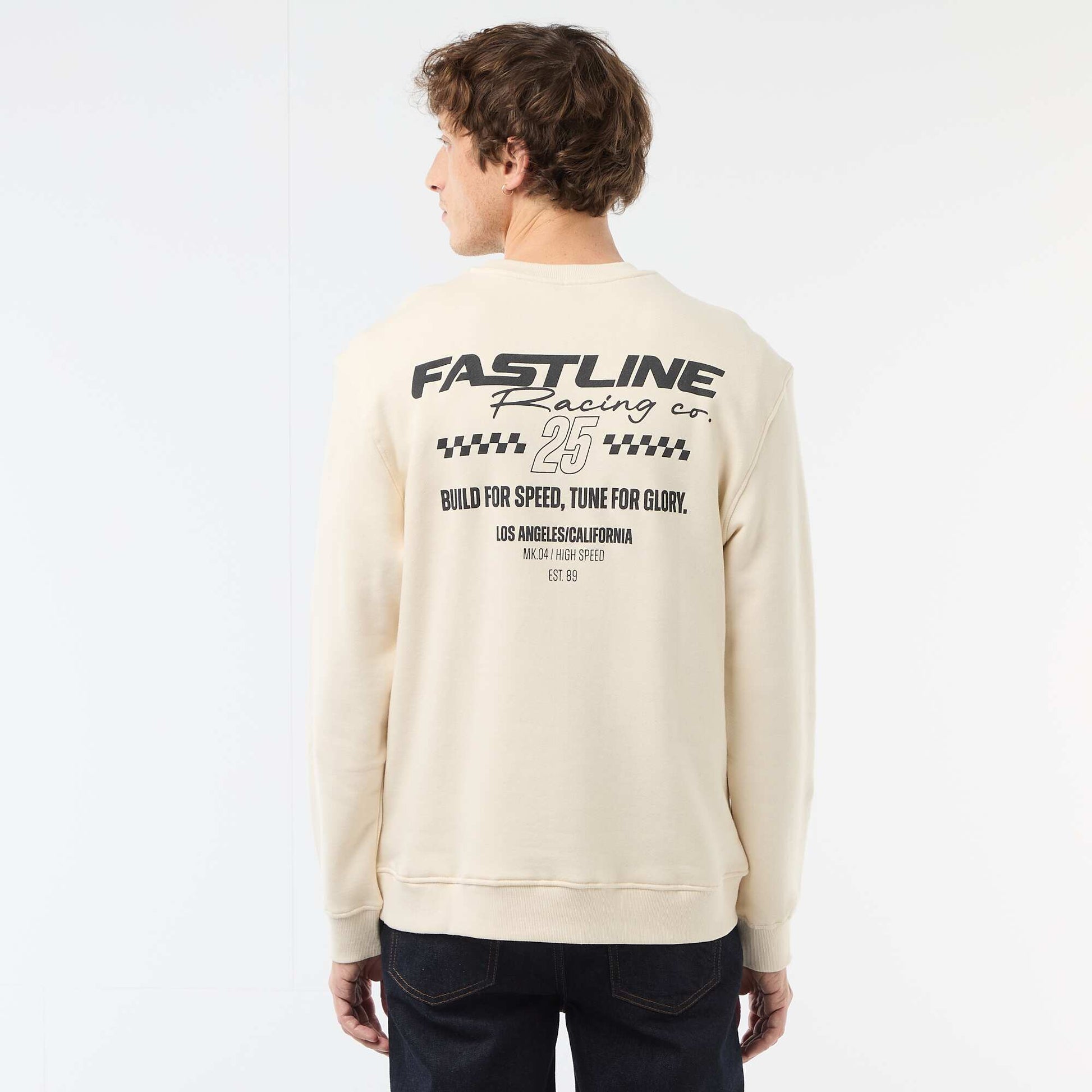 Printed Front and Back Lightweight Fleece Sweatshirt WHITE